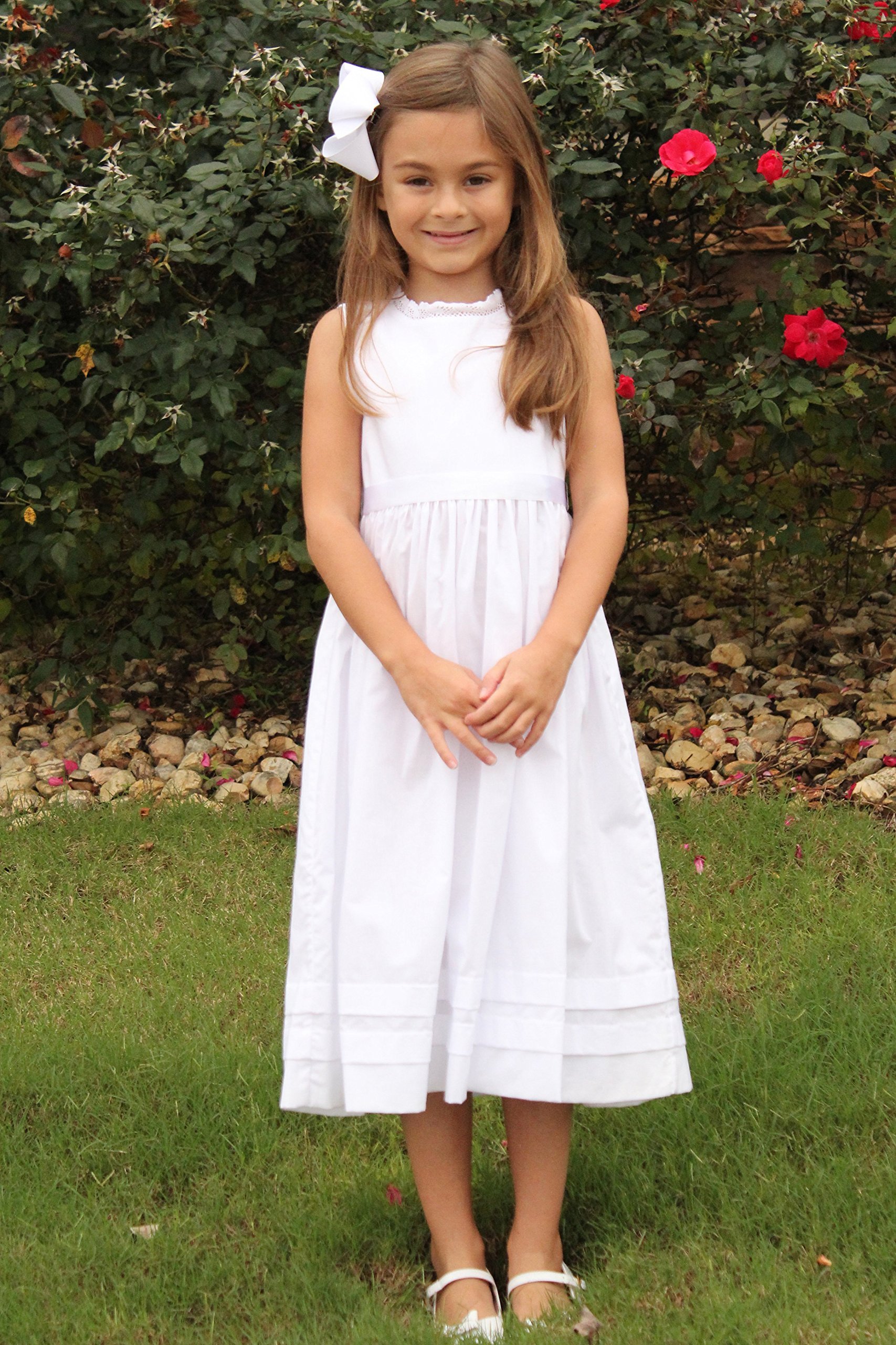 Girls' White Lace Beach Gown with Sash - Elegant Summer Dress for Weddings, Parties & Photoshoots
