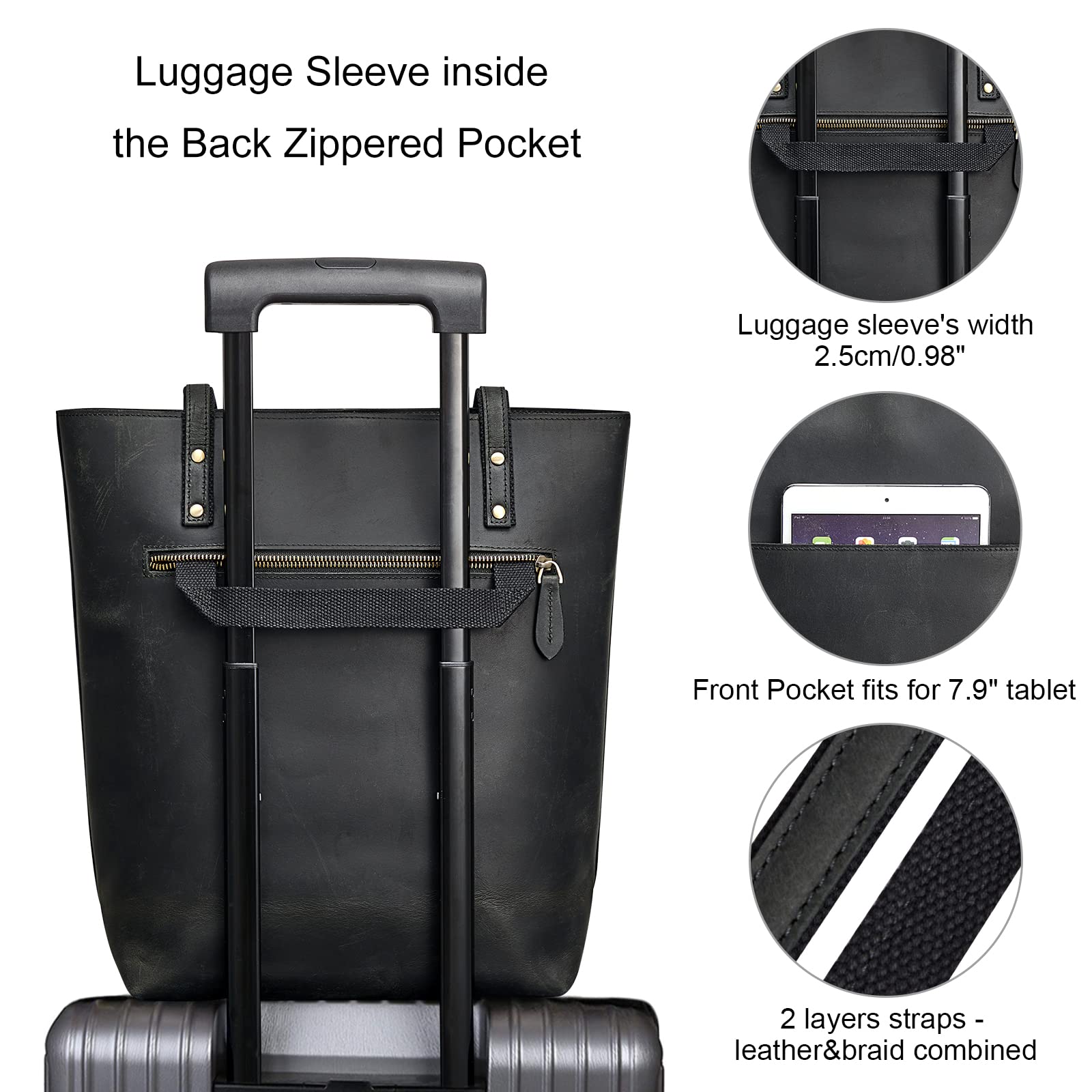 S-ZONE Women's Genuine Leather Tote Bag & Crossbody Bucket Purse Set - Stylish Vertical Shoulder Handbag for Work, Travel & Everyday Use