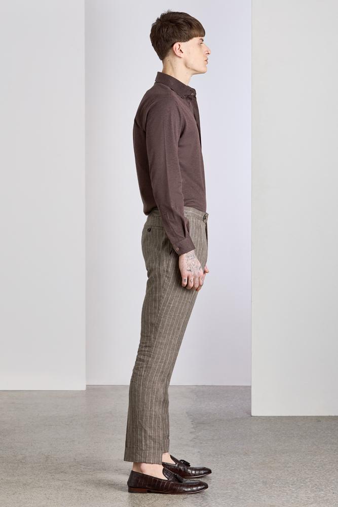 Sacha Trouser Women's Light Brown Pinstripe Linen Pants - Comfortable High Waisted Wide Leg Trousers for Office, Business Casual & Summer Outfits