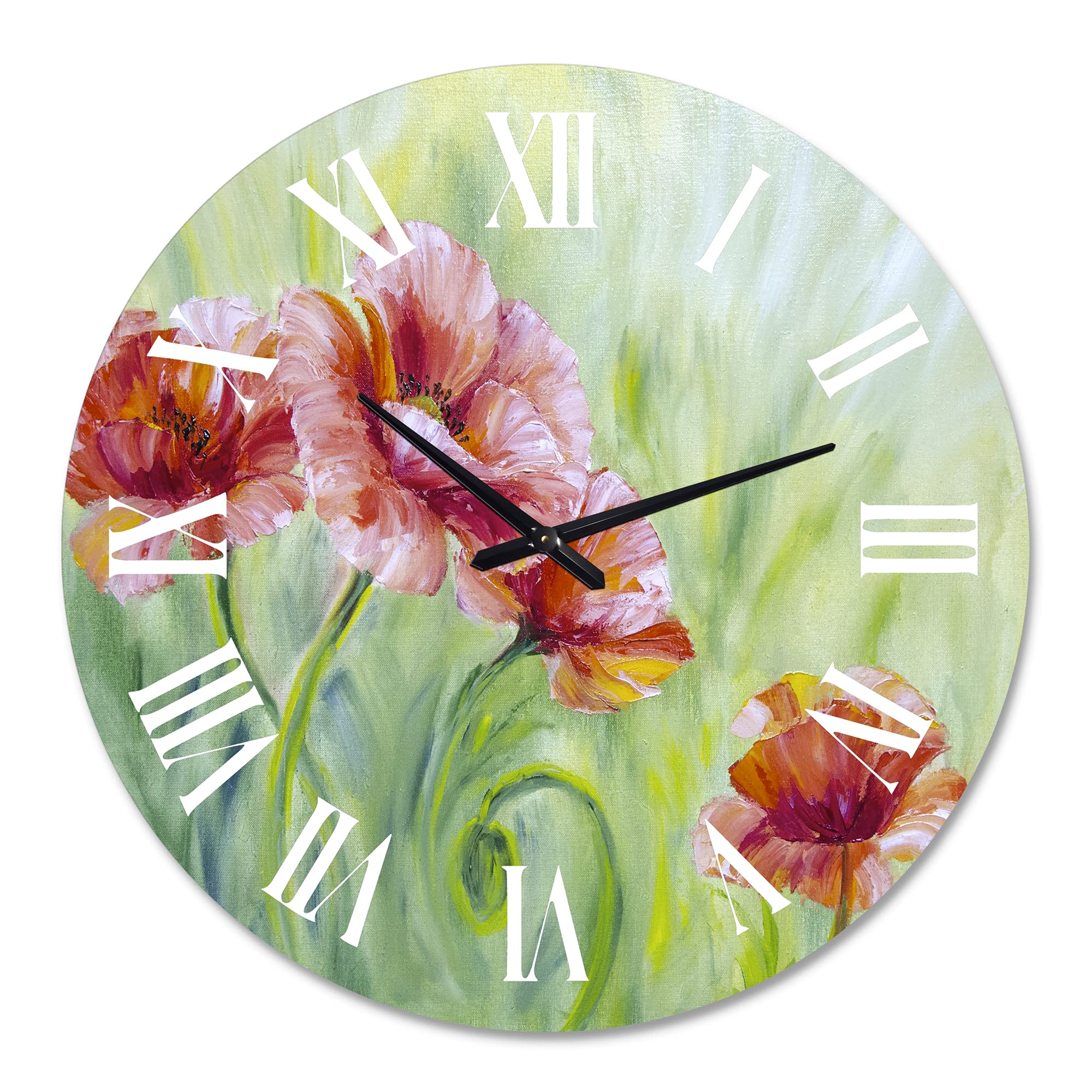 Red Blossoming Poppies II Large Wall Clock - Traditional Floral Design for Home & Office Decor | Silent Non-Ticking, Perfect for Living Room, Bedroom, or Workspace