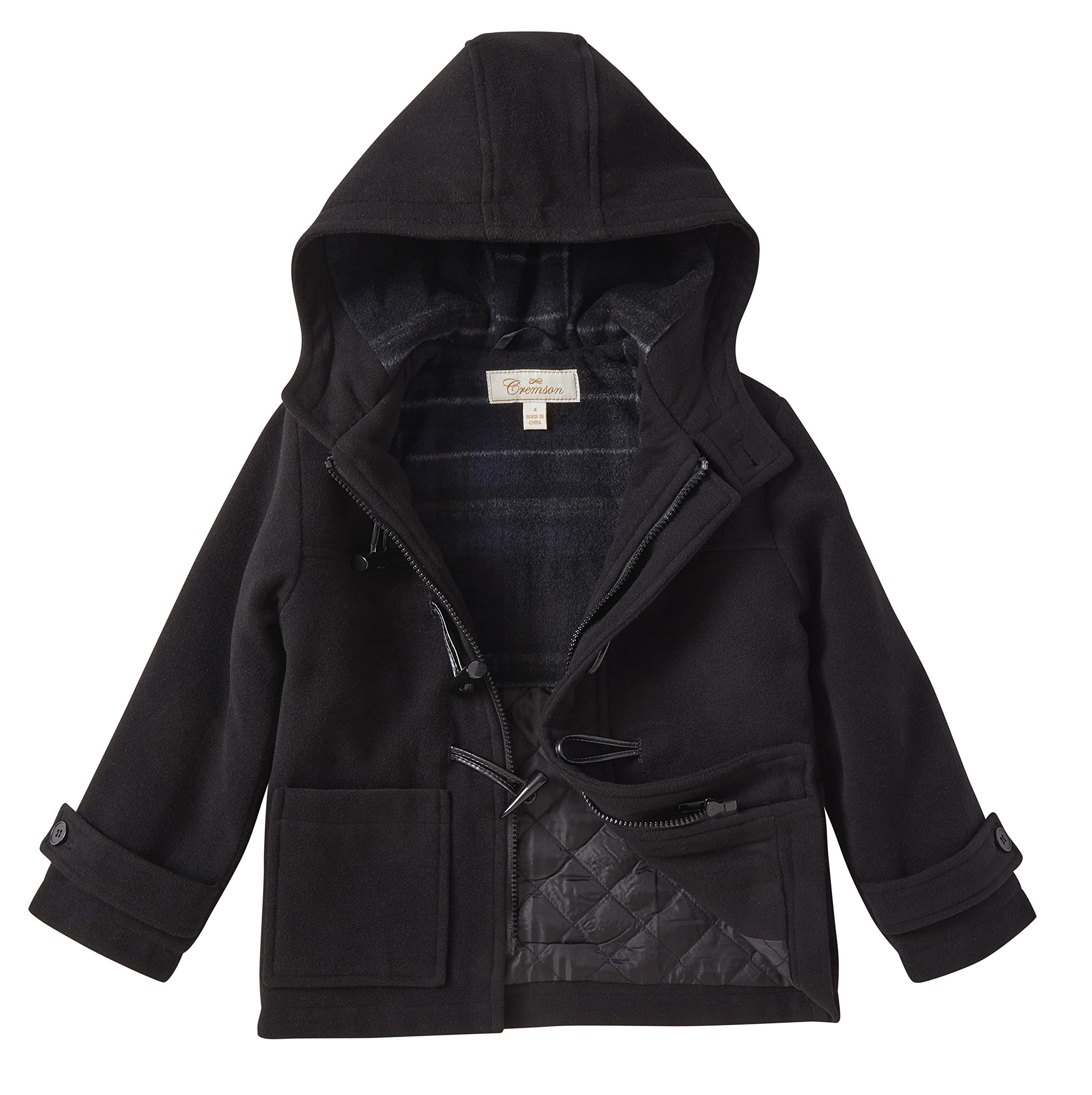 **Cremson Boys Classic Wool-Look Winter Duffle Coat with Toggle Buttons & Hood - Warm & Stylish Jacket for Kids, Perfect for School, Outdoor Play & Cold Weather**