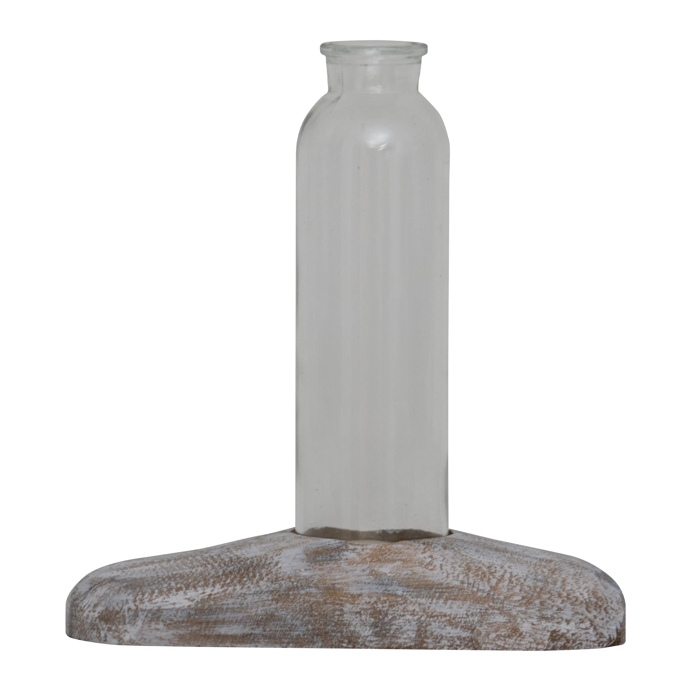 Whitewashed Wood Bud Vase Holder with Glass Insert - Rustic Home Decor for Centerpieces, Weddings & Farmhouse Style - Perfect for Dining Tables, Shelves and Mantel Displays