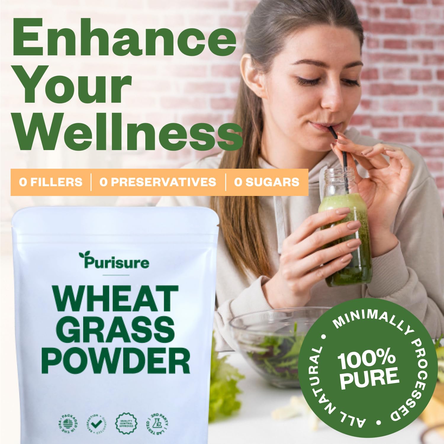Organic Wheatgrass Powder 8oz - Premium Wheat Grass Superfood for Smoothies, Juices & Salads | Rich in Vitamins, Fiber & Minerals for Immunity Boost | 76 Servings | Perfect for Detox, Energy & Wellness Drinks