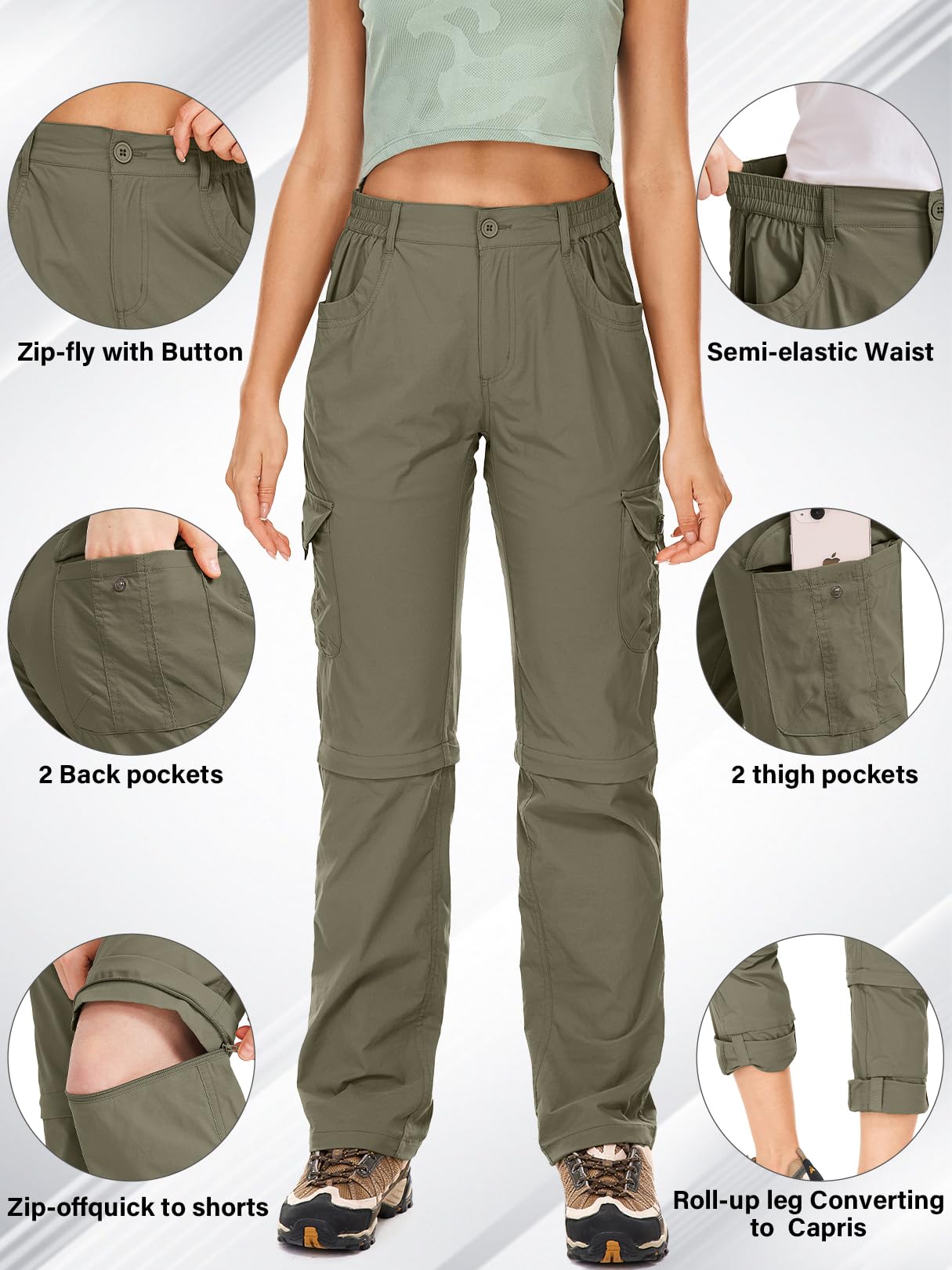 Women's Convertible Hiking Pants - Quick Dry Lightweight Zip-Off Outdoor Pants for Hiking, Fishing, Travel & Safari Adventures | Perfect for Camping, Trekking and Outdoor Activities