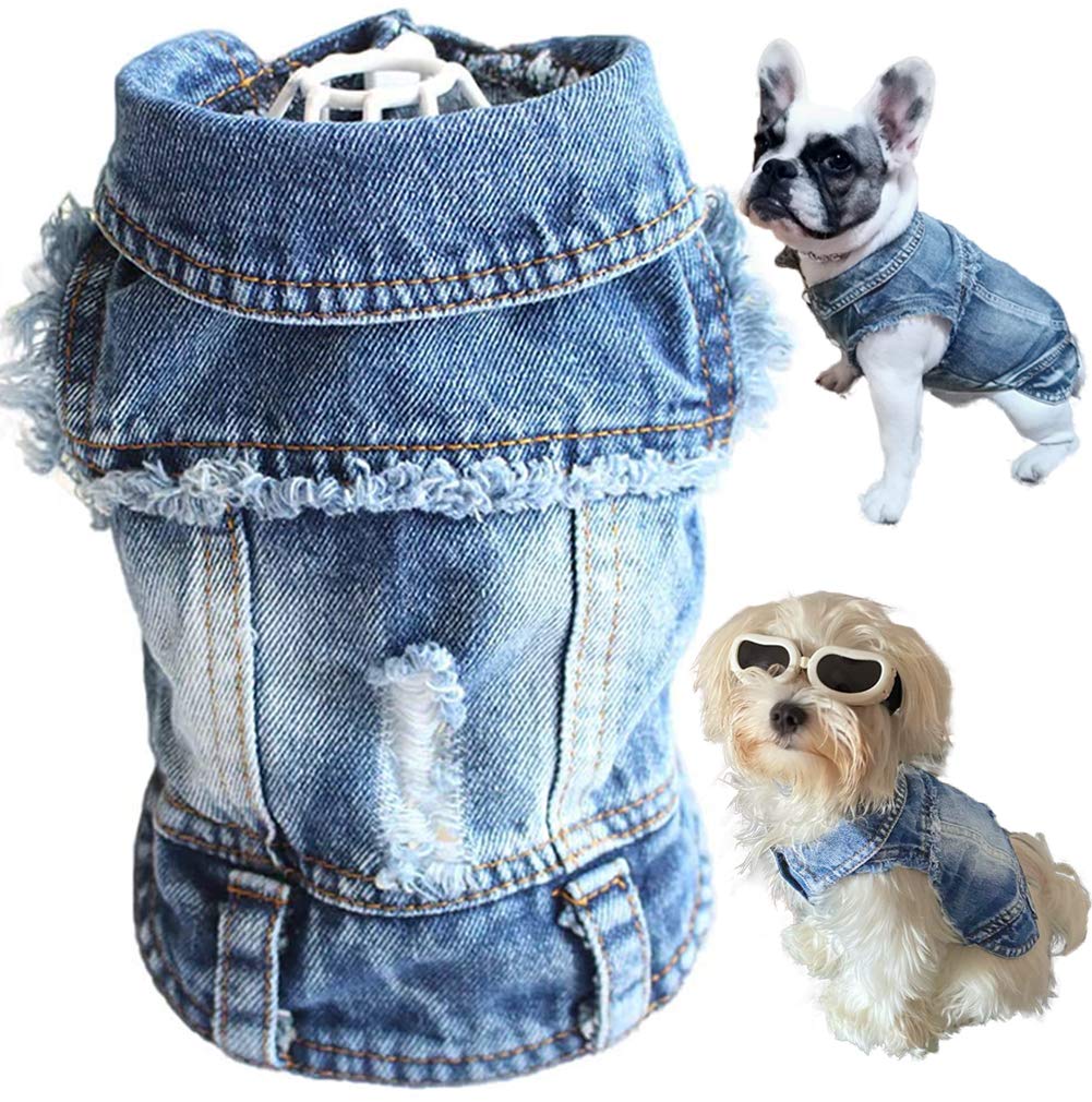 Strangefly Blue Denim Dog Jacket - Machine Washable Puppy Jeans & T-Shirt for Small to Medium Dogs & Cats | Comfortable Pet Apparel for Daily Walks & Outdoor Adventures (XXL Size)