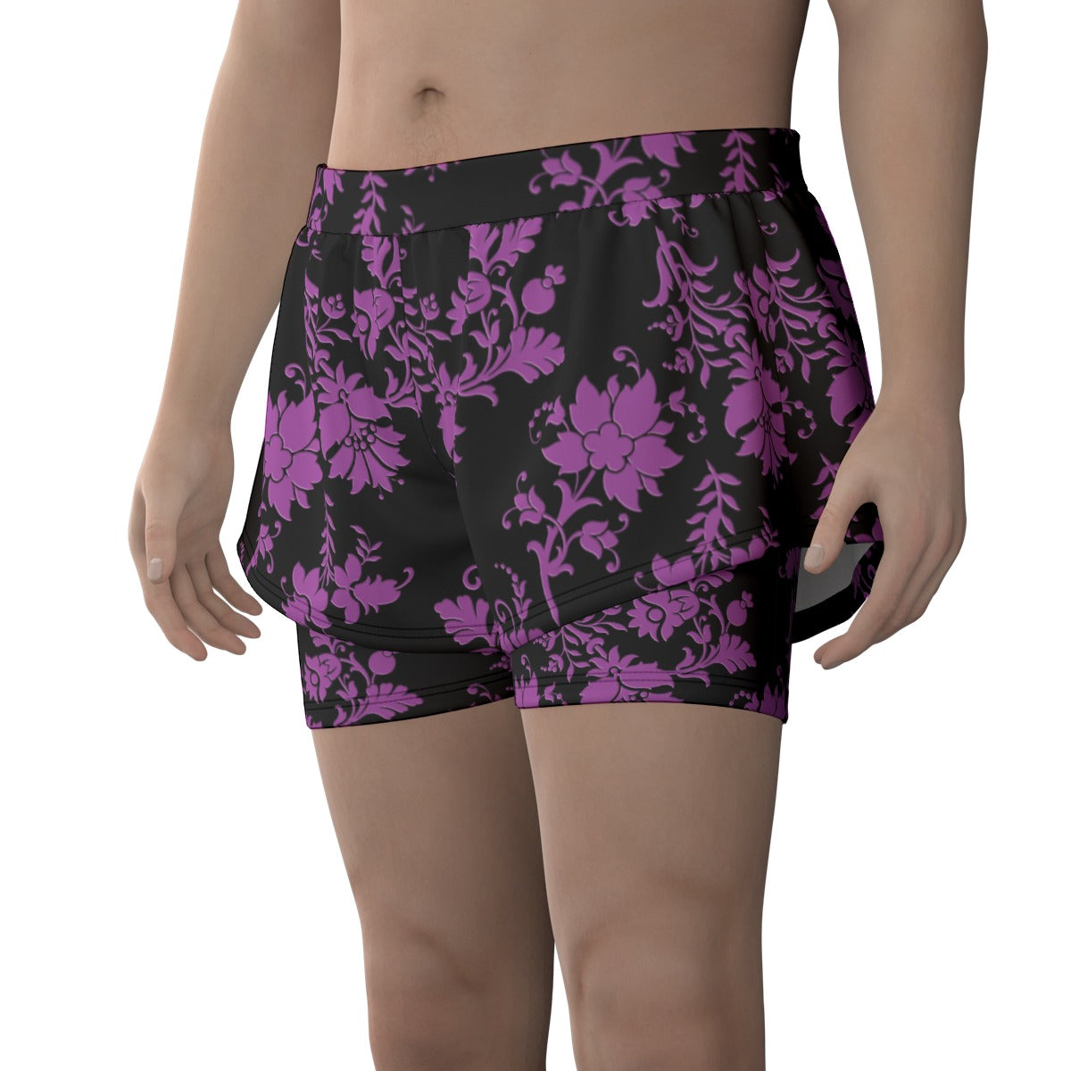 Stylish Purple Floral Print Sports Lined Shorts for Women - Comfortable Athletic Shorts for Running, Yoga & Gym Workouts