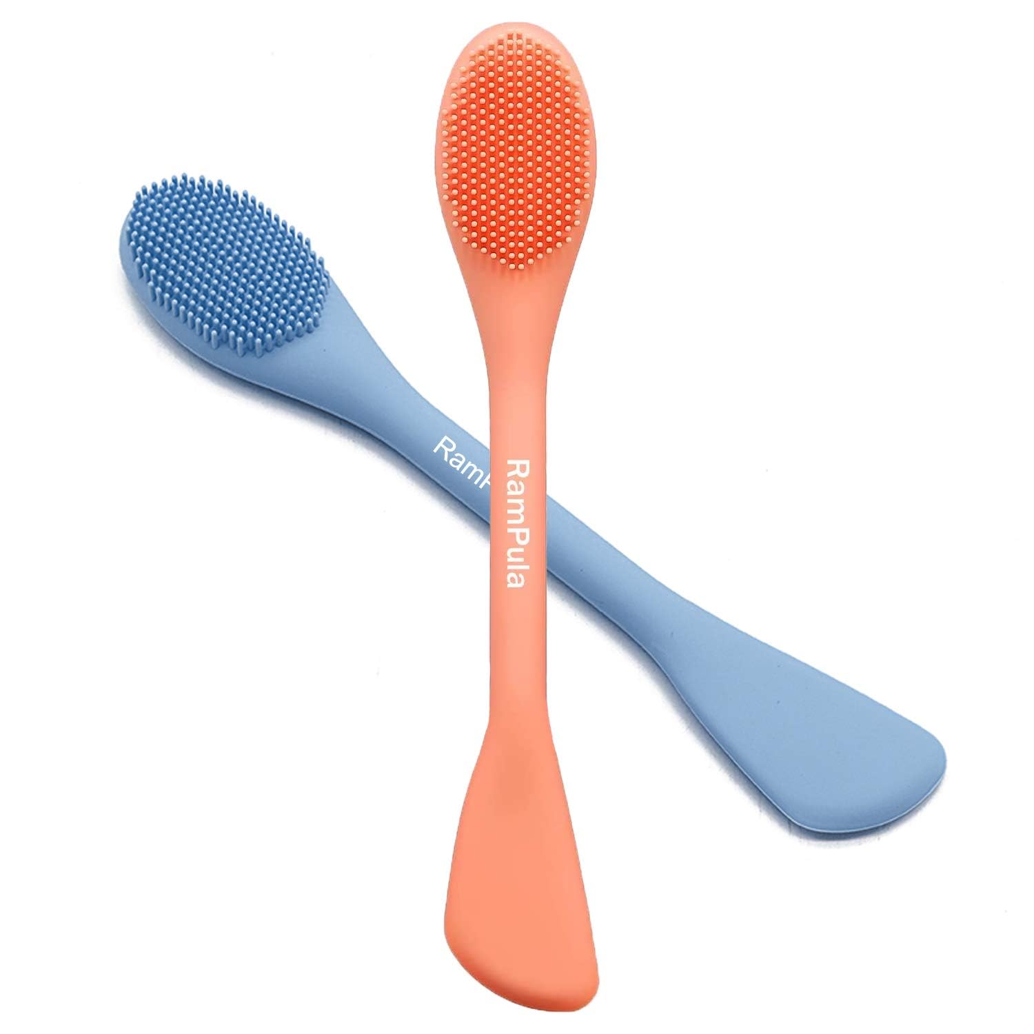 **Rampula Silicone Face Mask Brush - Flexible Facial Mud & Clay Mask Applicator Tool for Moisturizers, Charcoal & Body Lotions (Orange & Dark Blue) - Perfect for Spa, Skincare & At-Home Facial Treatments**