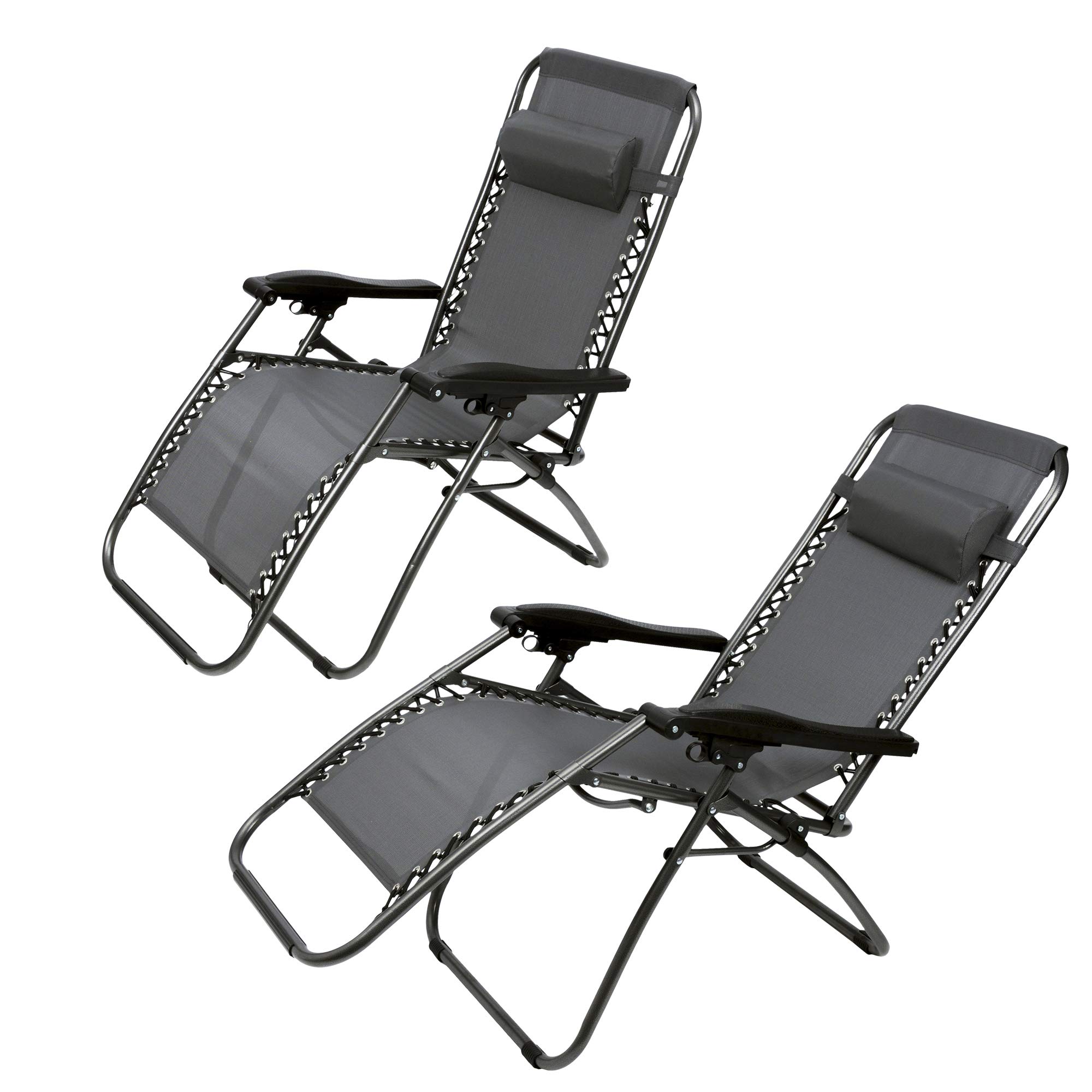 Dporticus 2 Pack Zero Gravity Reclining Chairs with Pillow - Adjustable Folding Outdoor Patio Chairs for Backyard, Beach, Poolside & Garden Relaxation - Grey Set of 2