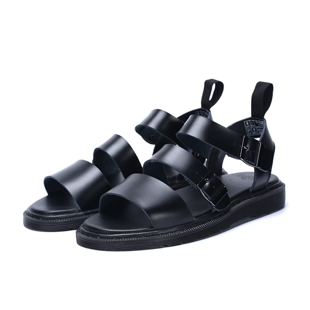 Men's Fashion Leather Casual Sandals - Breathable Summer Street Style Unisex Sandals (Black, Size 8) | Perfect for Beach, Vacation & Everyday Wear