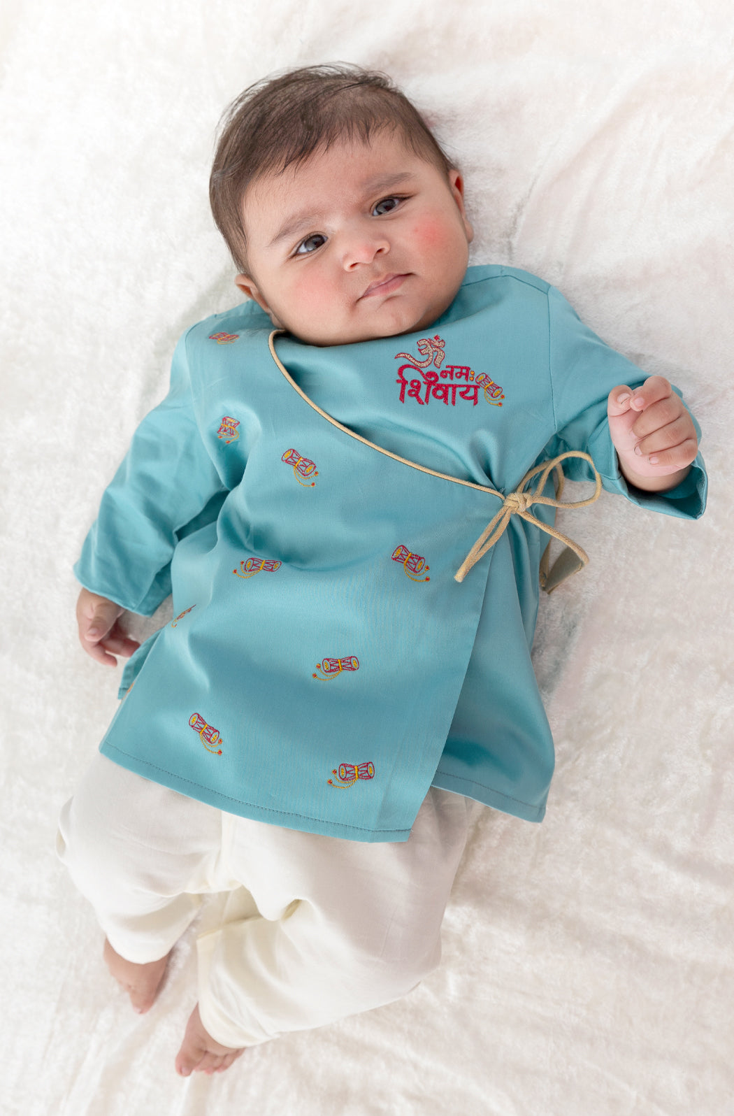 **Pre Order: Baby Boy Shiv Damru Kurta Pyjama Set - Blue Indian Ethnic Wear for Festivals & Special Occasions**