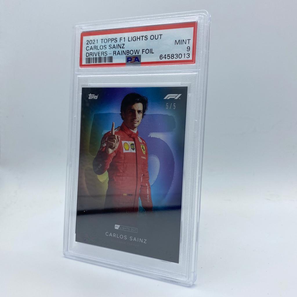 PSA 9 Graded 5/5 Carlos Sainz F1 Driver Rainbow Foil Trading Card - Perfect for Collectors, Sports Memorabilia & Formula 1 Fans