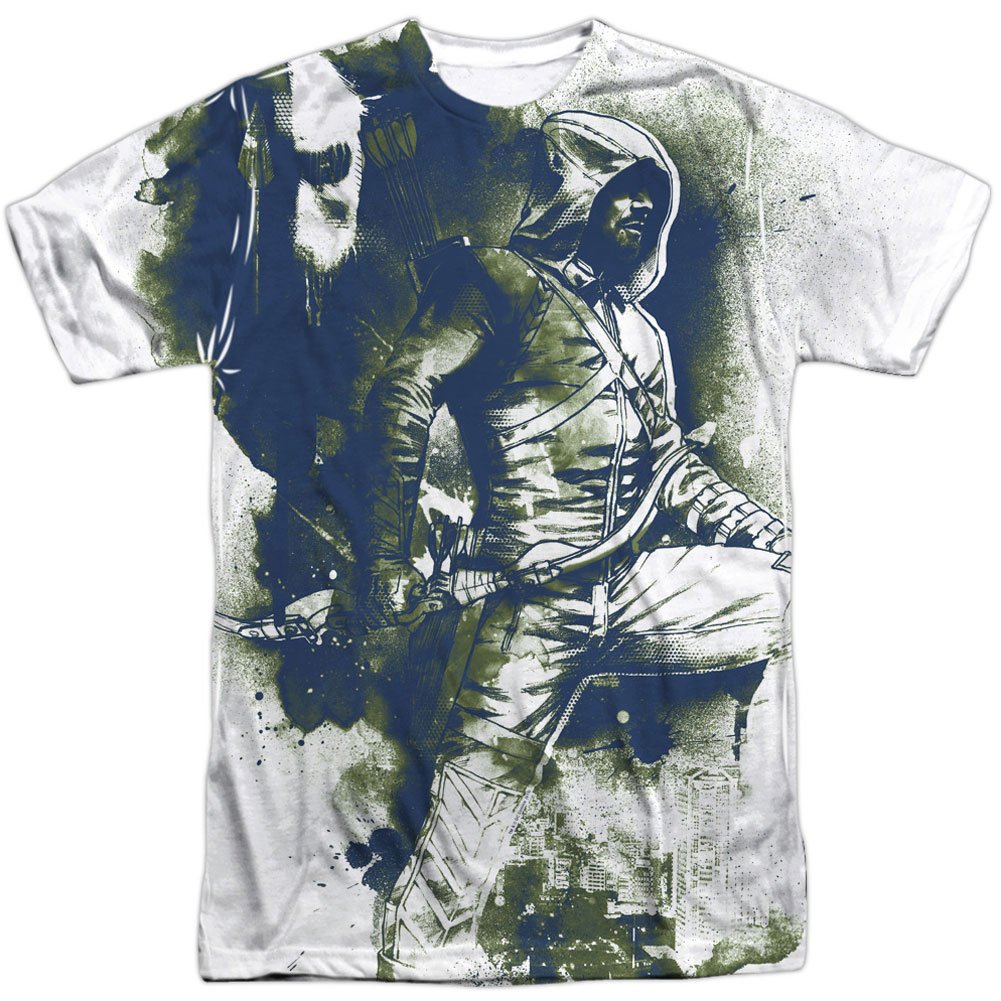 Green Arrow Superhero Arrow Spray Paint Men's Sublimation T-Shirt - Perfect for Comic Con, Cosplay & Superhero Fans