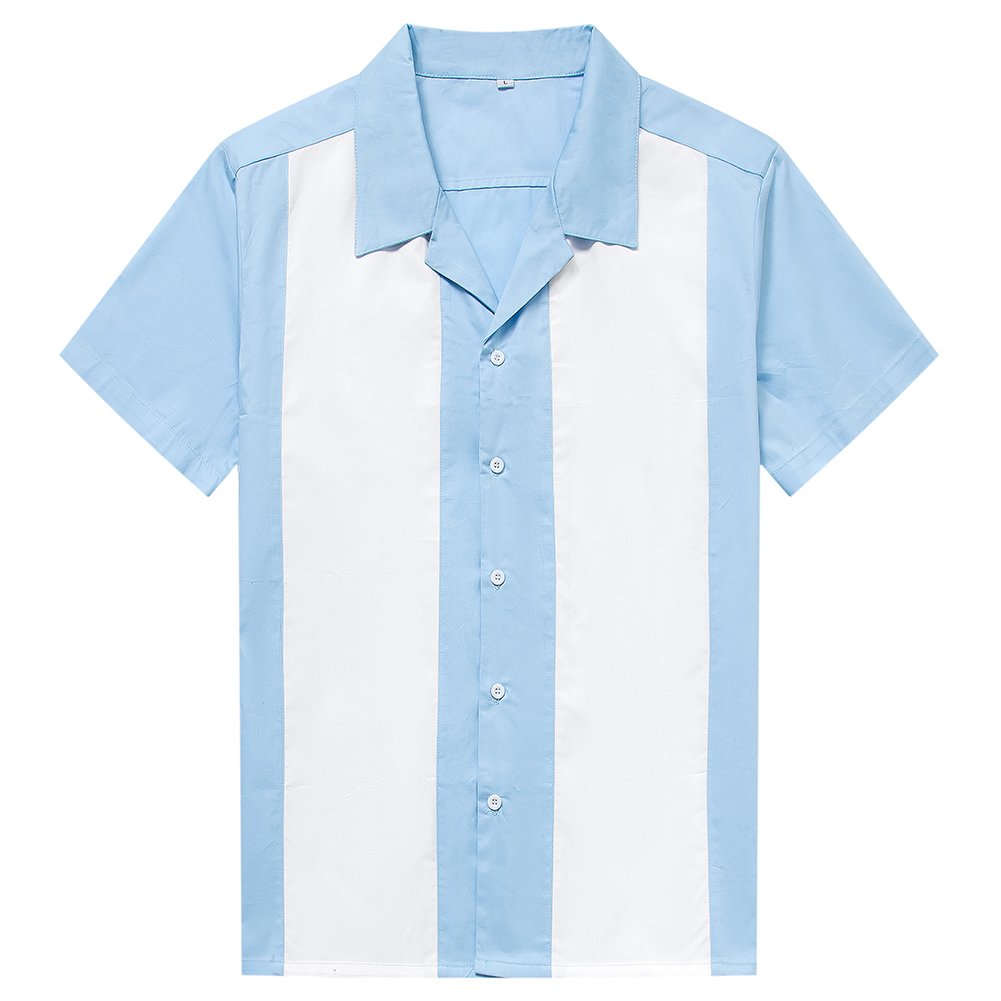 **Anchor MSJ Men's 50s Rockabilly Style Cotton Short Sleeve Button-Down Shirt – Vintage Bowling & Casual Wear for Retro Style Enthusiasts**    *(Perfect for Rockabilly Events, Bowling Nights, and Retro-Themed Outfits)*