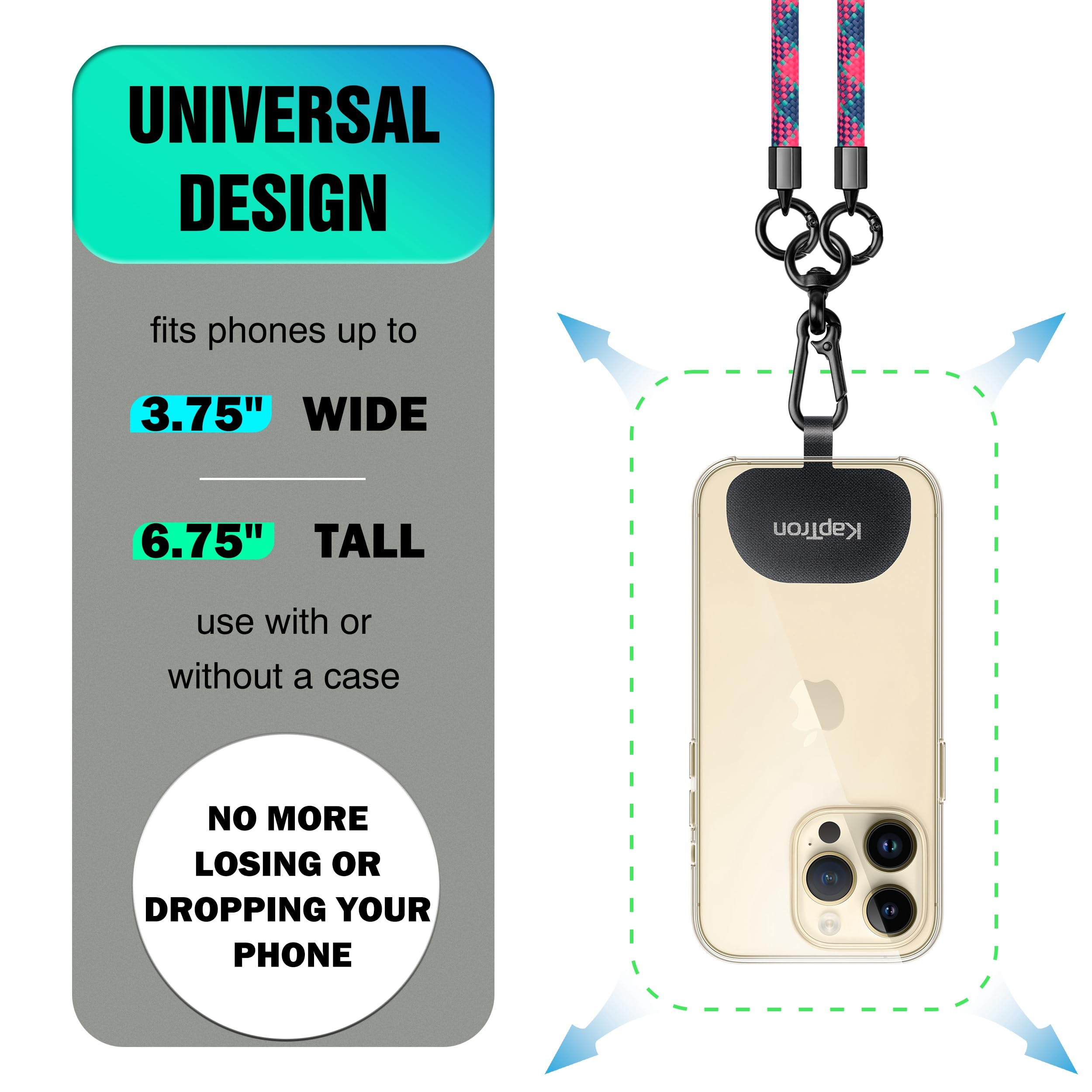 Kaptron Universal Adjustable Crossbody Phone Lanyard with Silicone Holder & Tethers - Hands-Free Phone Strap for Travel, Work, Shopping & Outdoor Activities