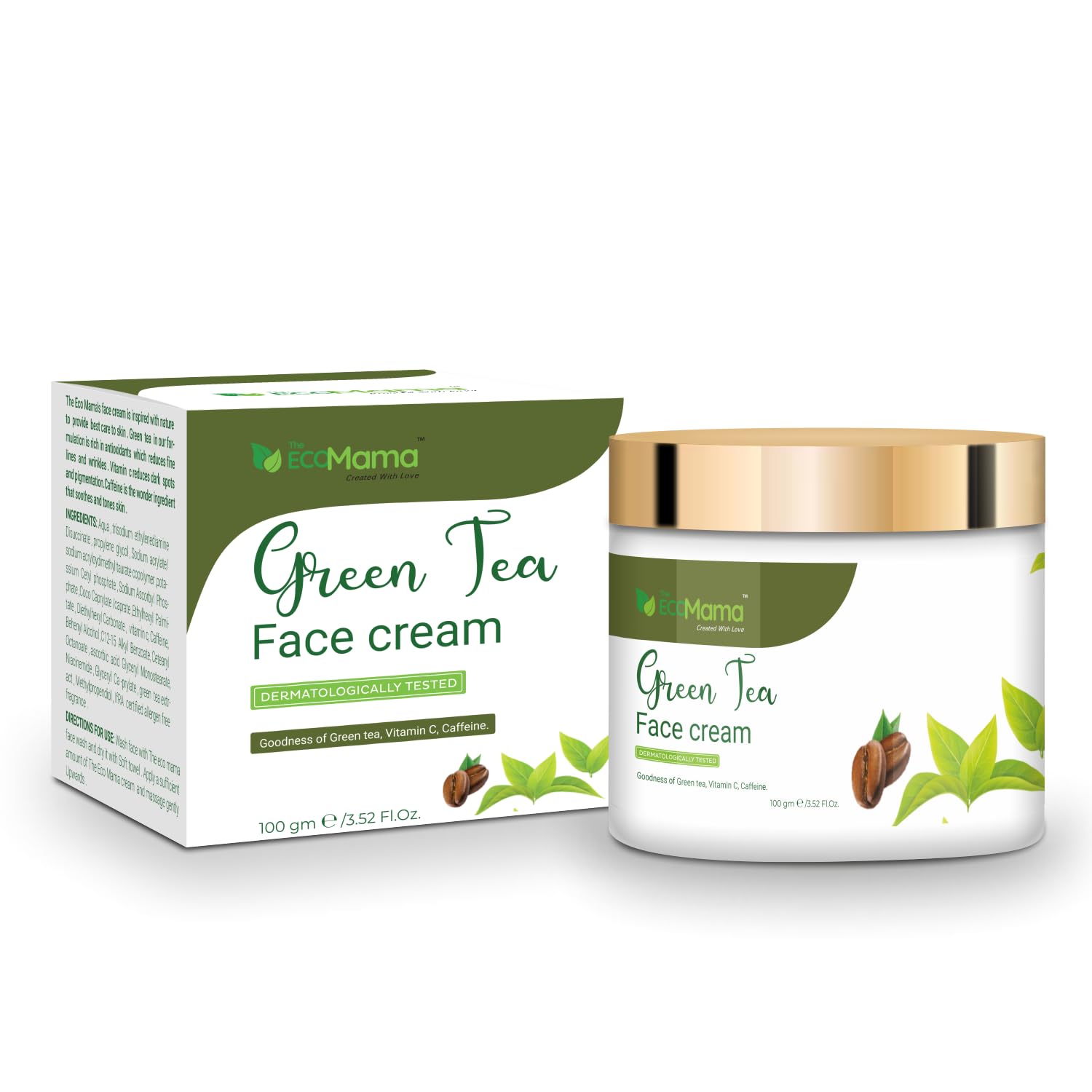 Eco Mama Green Tea Face Cream - Anti-Aging Day Cream for Wrinkles & Dark Spots | 100g Organic Skincare | Perfect for Daily Hydration & Brightening