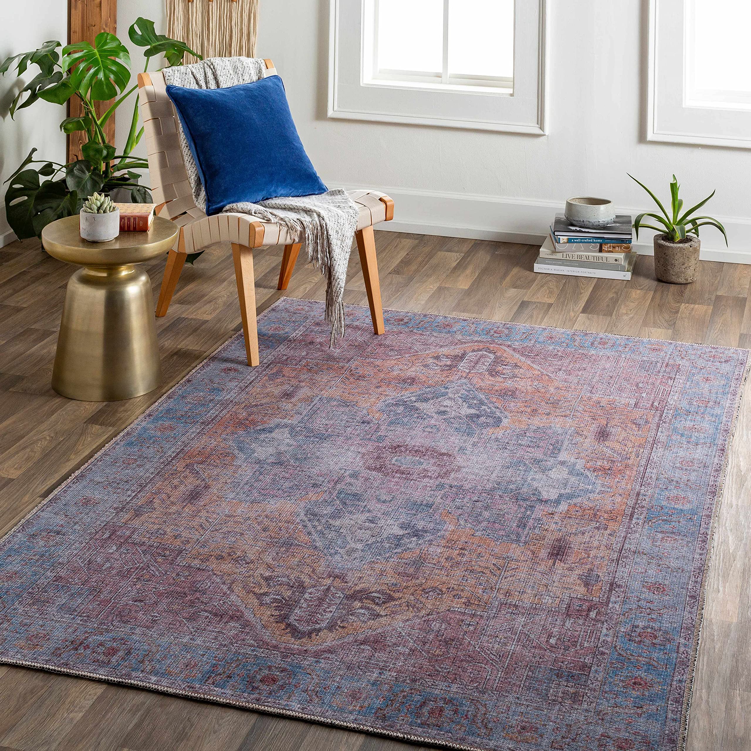 Hauteloom Tabina Machine Washable Area Rug - Soft Gray & Purple Modern Rug for Living Room, Bedroom - 6'7