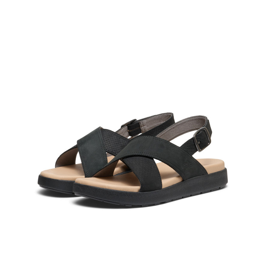 Women's Elle Luxe Cross Strap Sandals - Black/Black | Comfortable Summer Shoes for Beach, Vacation & Casual Outings
