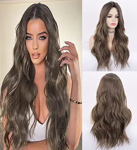 Long Wavy Synthetic Wig with Natural Center Part - Perfect for Cosplay, Halloween, and Daily Fashion Styling