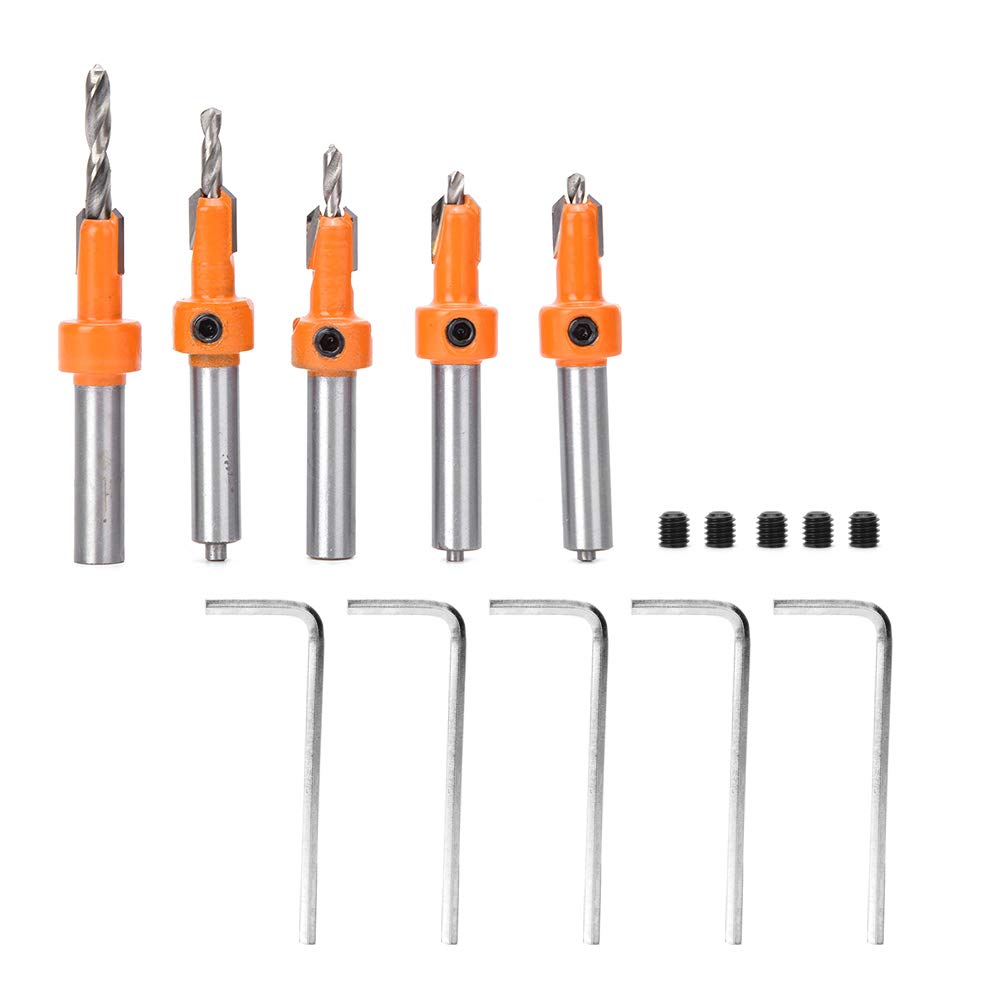 5-Piece Countersink Drill Bit Set - High-Speed Steel Wood Hole Drill Bits with Hex Key Wrenches for Woodworking, Carpentry & DIY Projects | Perfect for Furniture Making, Cabinet Installation & Home Renovation