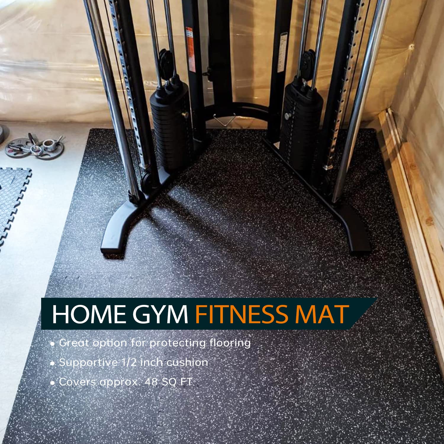 0.56 Inch Thick Interlocking Rubber Gym Floor Tiles - 12 Pack (24