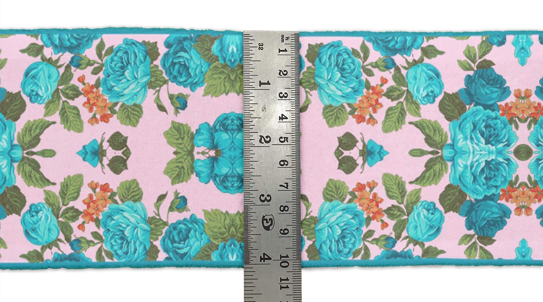 9 Yards Dupion Silk Fabric with Pink Leaves & Peony Floral Printed Ribbon Trim - 3 Inch Wide Lace for DIY Crafts, Sewing Projects, Dressmaking & Home Decor Accessories | Perfect for Wedding Decor, Gift Wrapping & Scrapbooking