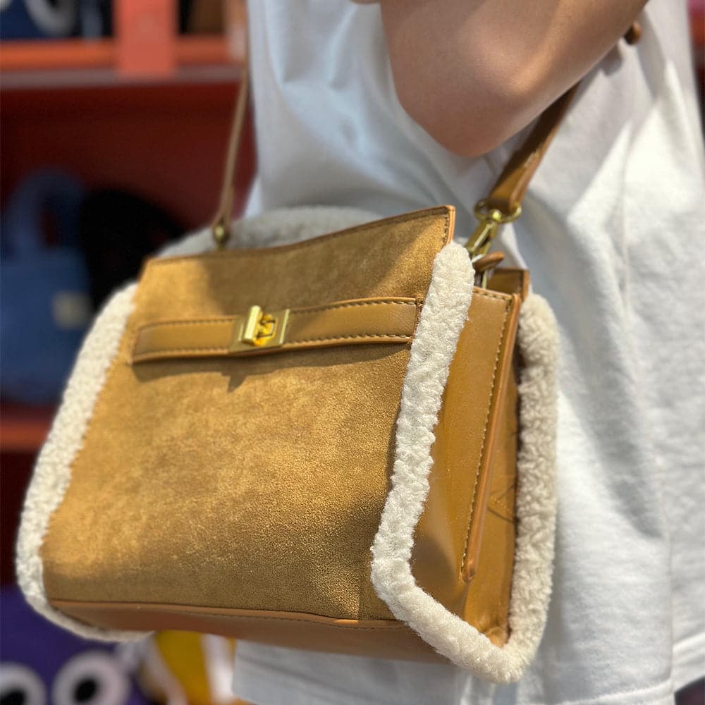 AG Collective Elegant Faux Suede Brown Handbag - Top Handle Crossbody Purse for Women | Stylish Everyday Bag for Work, Shopping & Travel