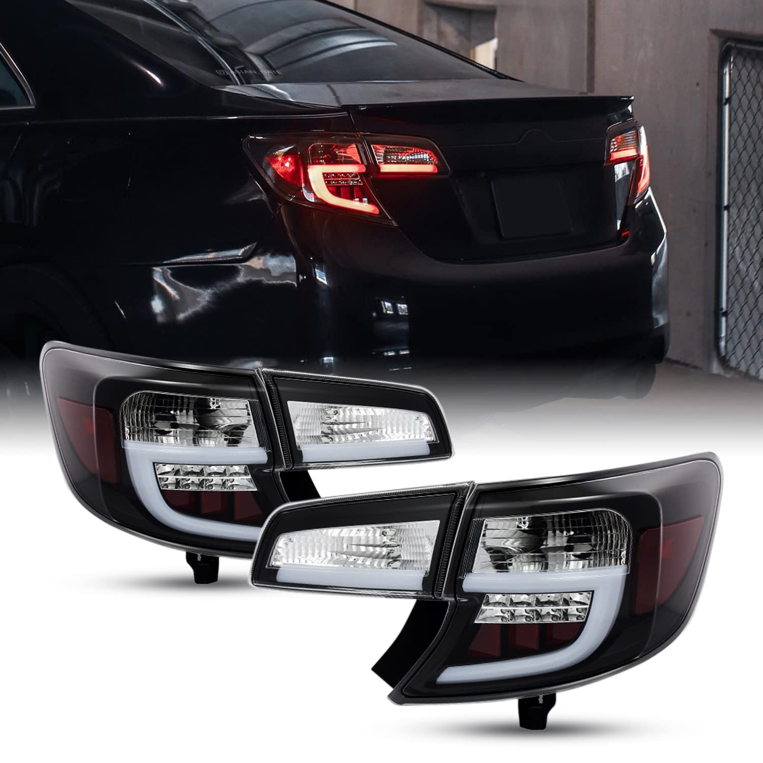 AKKON LED Tail Lights for 2012-2014 Toyota Camry - Black Bezel Brake Lamp Replacement Set of 4 (Smoked Lens Design) - Upgrade Your Car's Rear Lighting for Better Visibility & Style