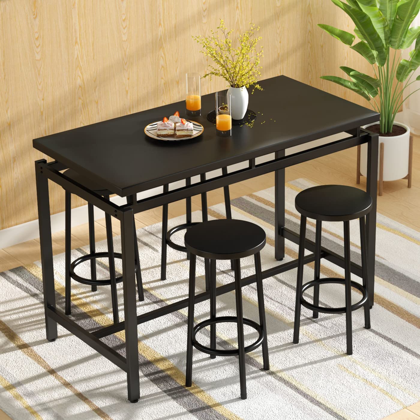 MIERES 5-Piece Industrial Counter Height Dining Table Set for 4 - Wood Kitchen Table & 4 Stools, Black | Perfect for Home Bar, Breakfast Nook, Small Space Living Room & Apartment Dining