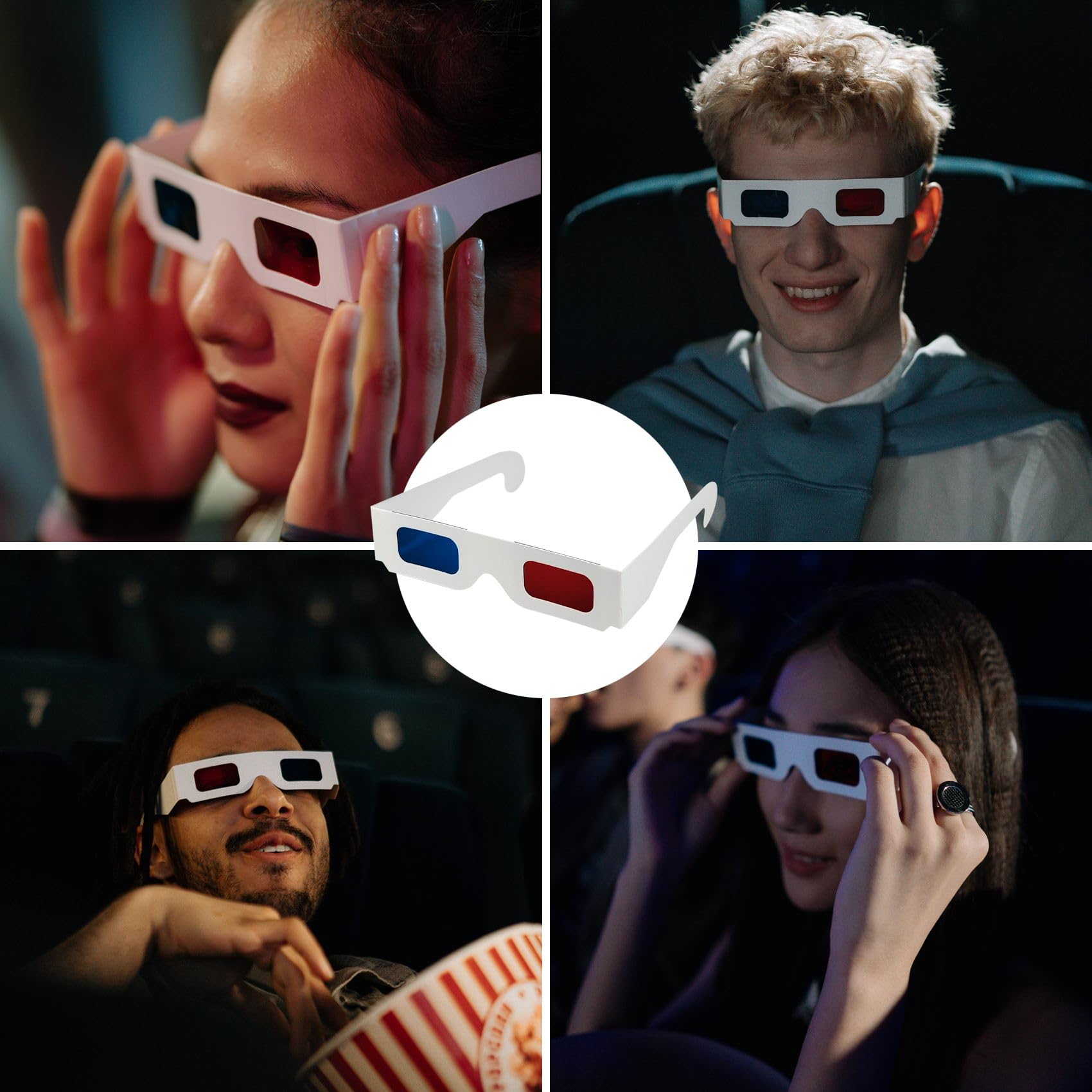 5 Pcs 3D Paper Glasses - Red & Blue Anaglyph Cardboard Glasses with White Frame for 3D Movies, TV Shows & Home Theater | Perfect for Movie Nights, 3D Events & Virtual Reality Experiences
