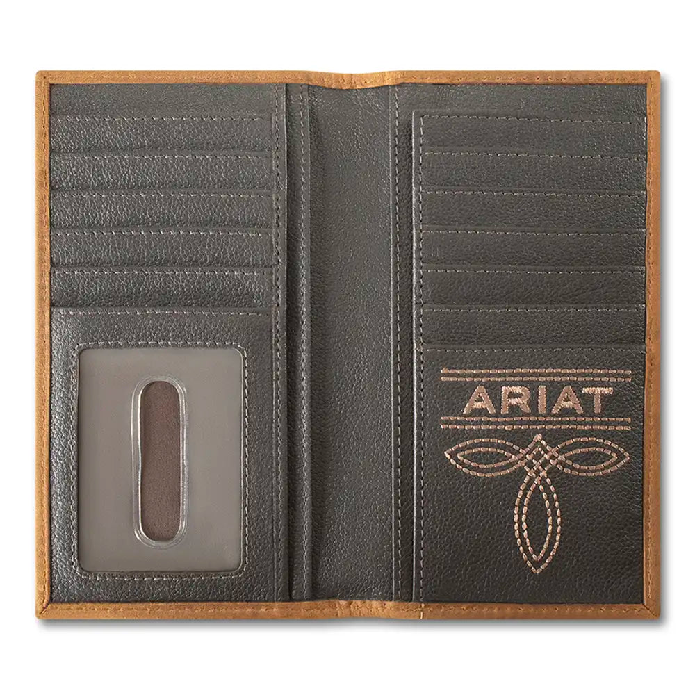 Ariat Patchwork Embossed Genuine Leather Men's Rodeo Wallet - Western Style Bifold Wallet for Cowboy, Rancher & Outdoor Enthusiasts