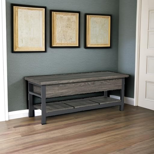 Signature Design by Ashley Rhyson Rustic Farmhouse Storage Bench - Brown Wooden Entryway Bench with Lift-Up Seat for Shoe Storage | Perfect for Mudroom, Living Room & Bedroom Organization