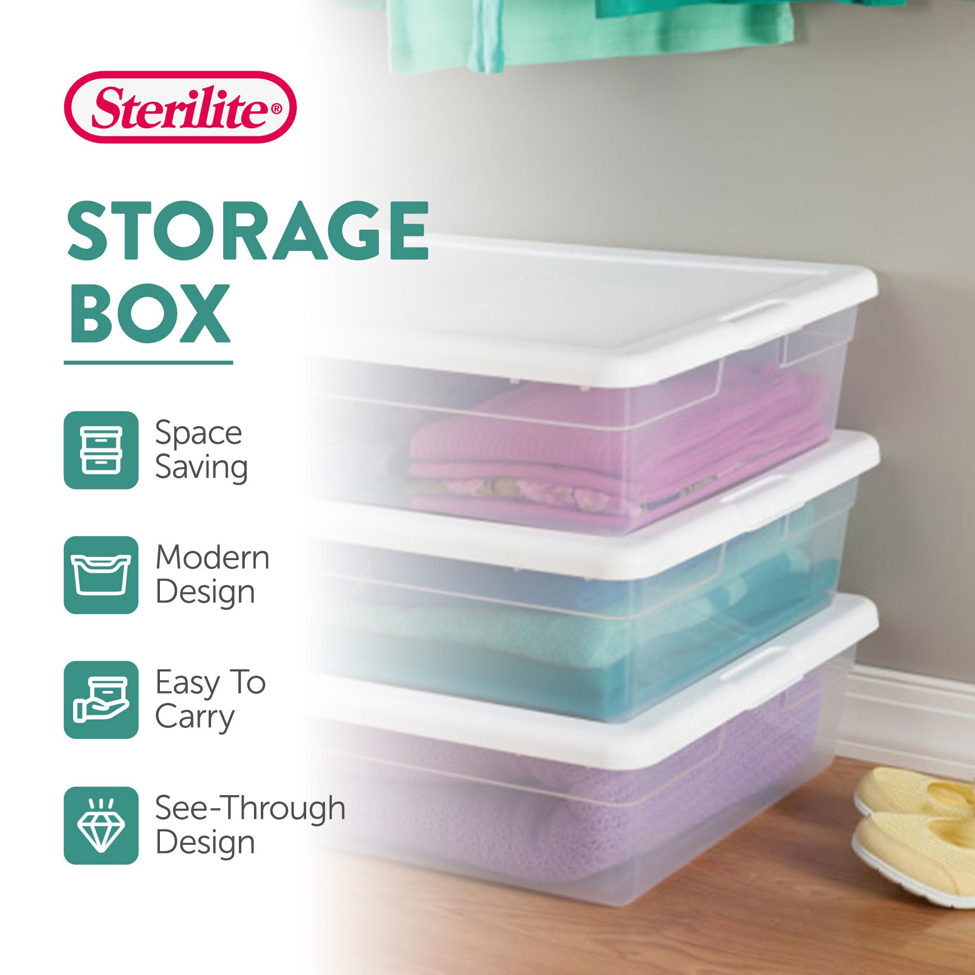 Sterilite 20-Pack 28 Quart Clear Plastic Storage Bins with Snap-On Lids - Stackable Organizer Boxes for Home, Office, Closet & Garage Organization