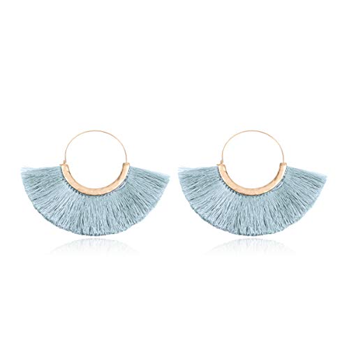 Halfmoon Tassel Hoops - Light Blue
