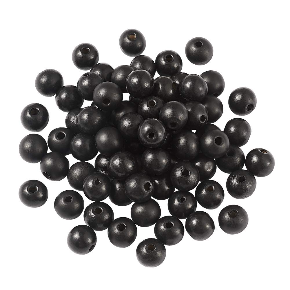 Craftdady 12mm Large Hole Black Round Wood Beads - 200pcs Natural Wooden Ball Loose Beads for Jewelry Making (4mm Hole) - DIY Necklaces, Bracelets & Home Decor Crafts