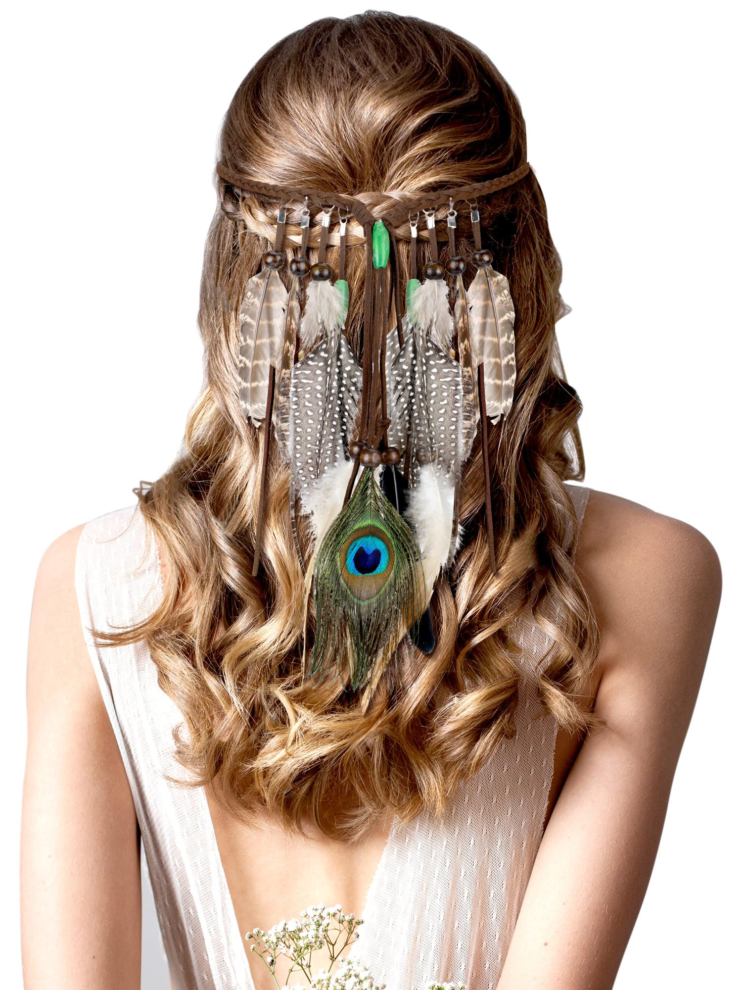 XunYee Feather Headband for Women - Bohemian Indian Hair Accessories for Costume, Festival, Music Concert & Hippie Party Outfit