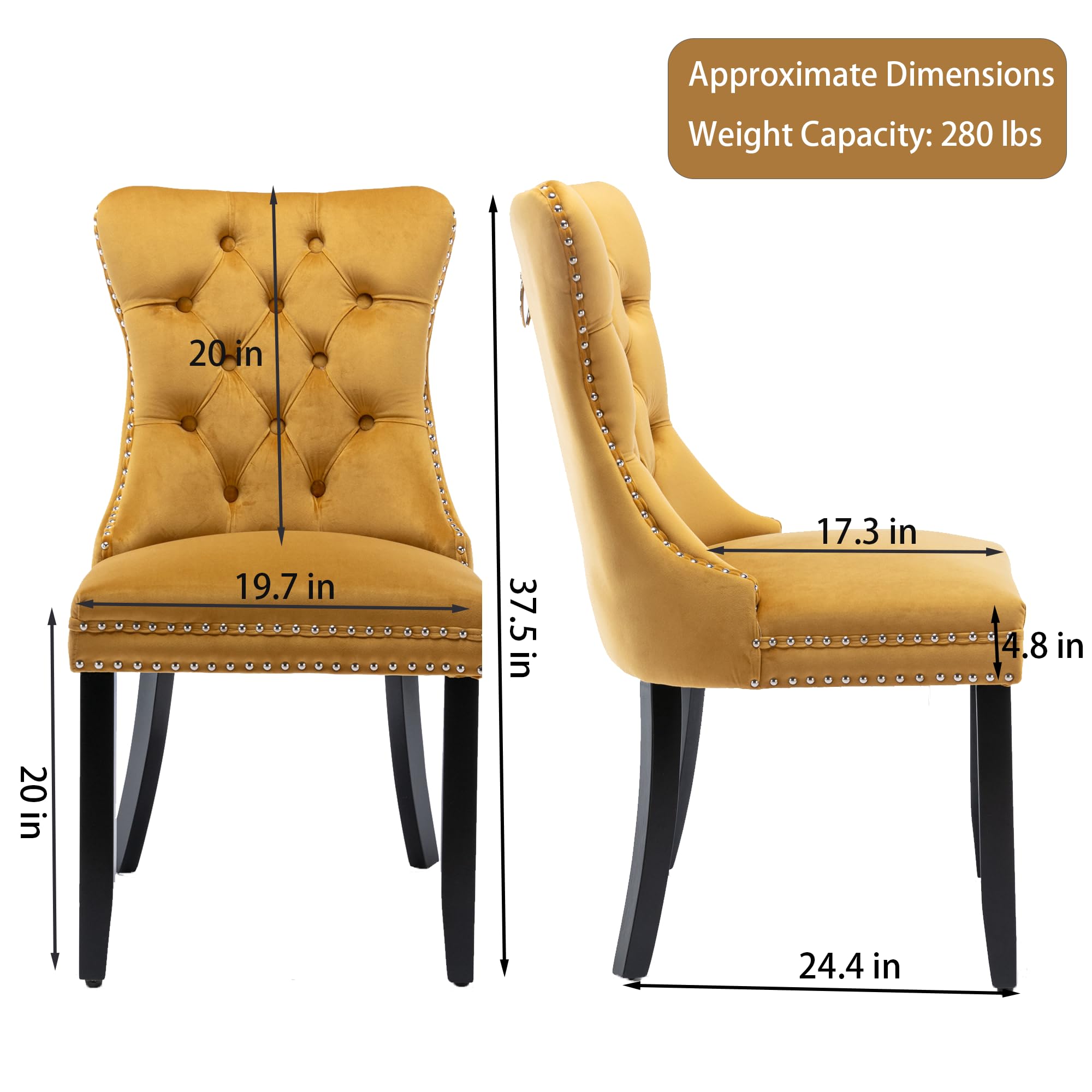 Luxury Velvet Dining Chairs Set of 4 - Tufted Back with Nailhead Trim & Ring Pull Details, Solid Rubberwood Legs, Armless Side Chairs for Kitchen, Dining Room, Home Decor (Gold) | Perfect for Modern Farmhouse, Apartment Dining, and Elegant Entertaining Spaces