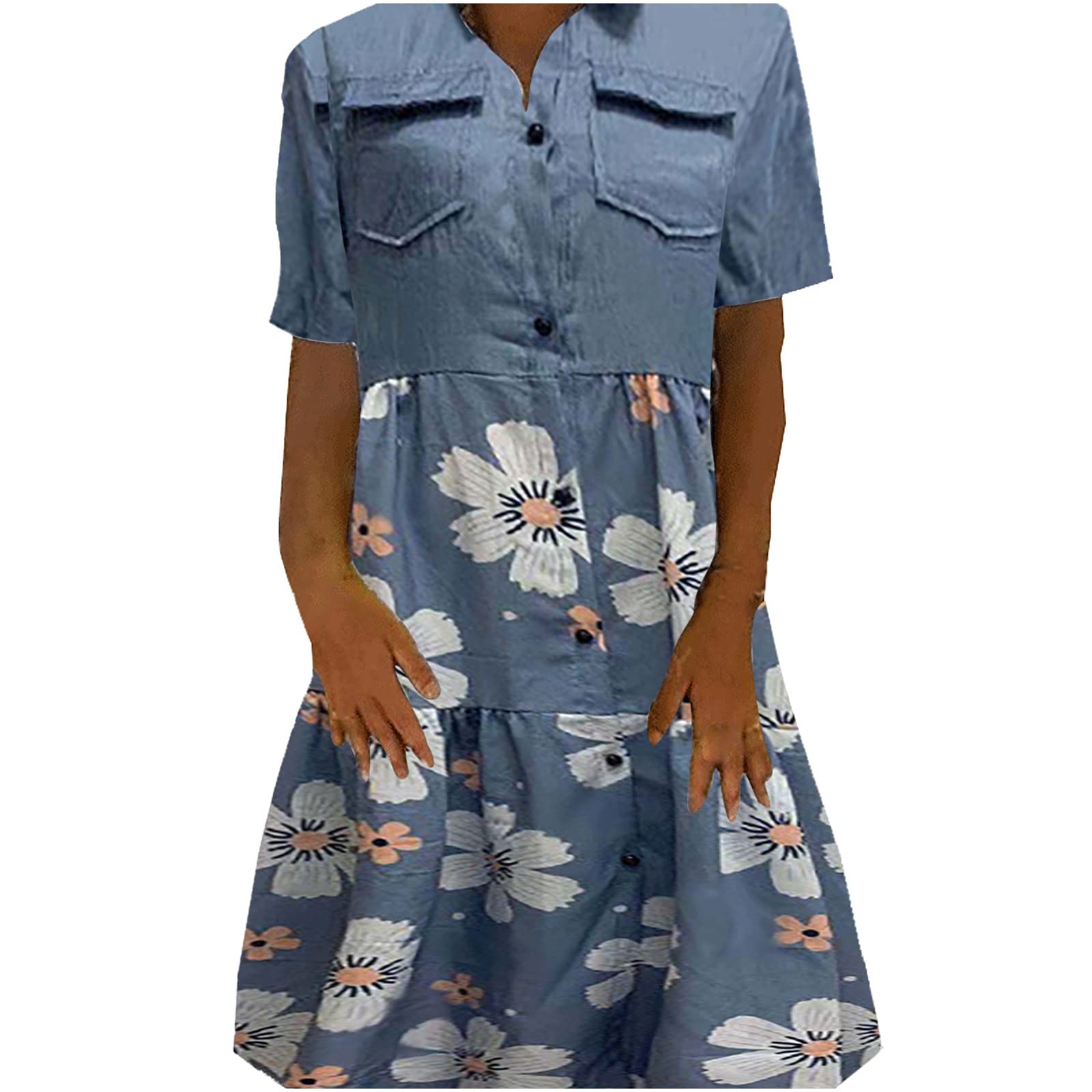 Penkiiy Women's Distressed Denim Shirt Dress - Casual Loose Long Jean Sundress with Short Sleeves & Button Down Design | Perfect for Summer Outings, Beach Wear & Casual Street Style