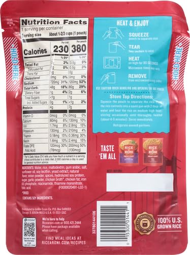 Rice a Roni Heat & Eat Microwaveable Rice - Quick Cook Chicken Flavored Rice (8.8oz Pouch) - Perfect for Office Lunches, Camping Meals & Emergency Food Supplies
