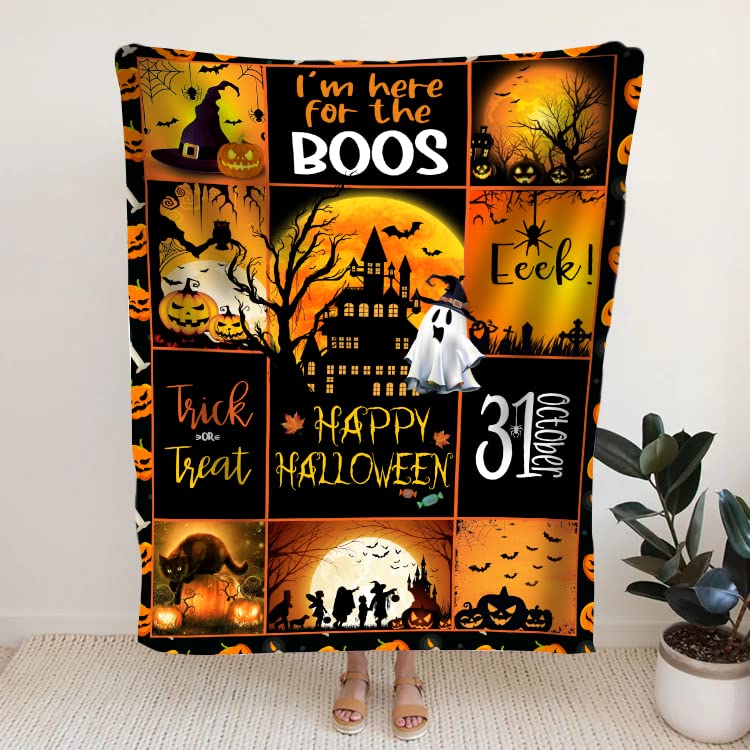 Personalized Halloween Blanket - Cute Bat & Ghost Design Cozy Throw Blanket for Sofa, Bed & Decor | Perfect for Halloween Parties, Movie Nights & Seasonal Home Decor