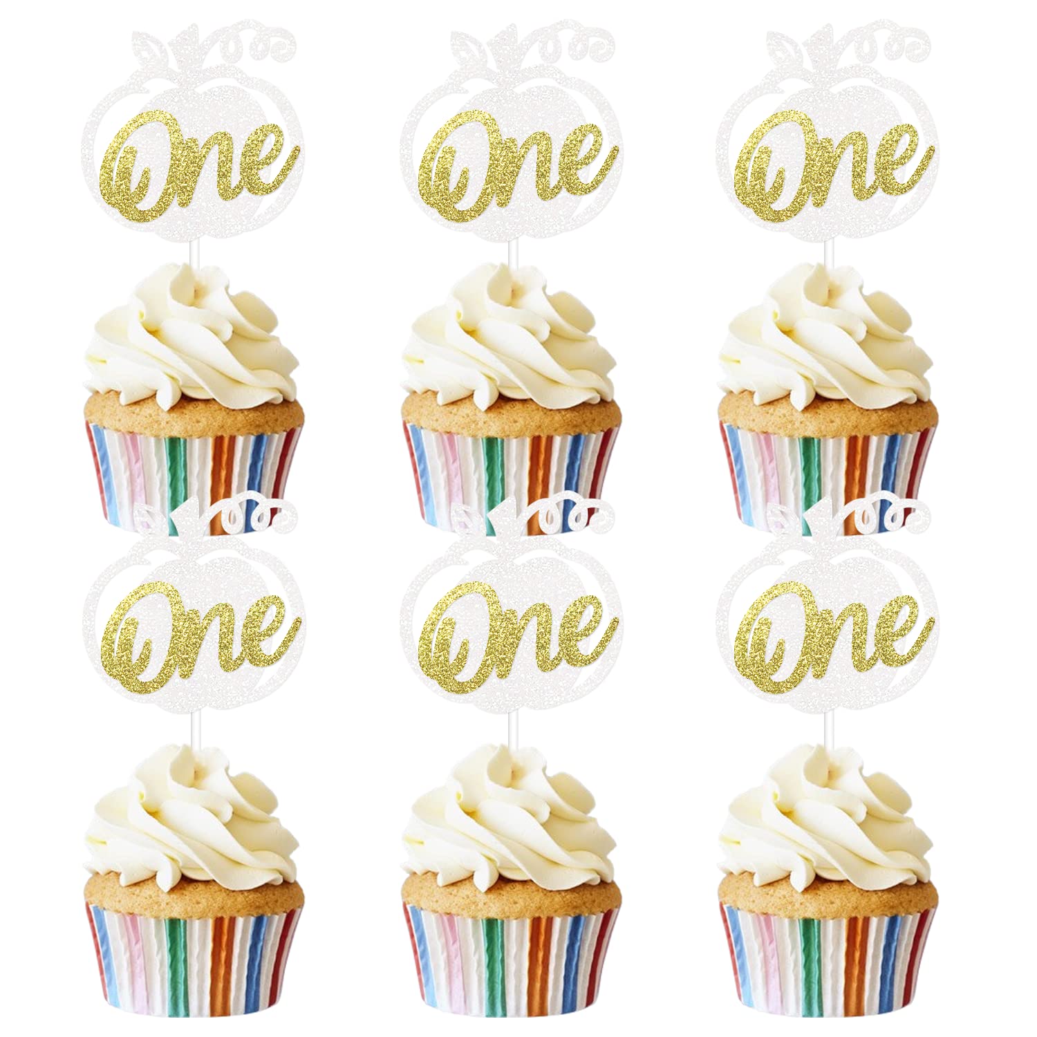 24 Pcs Pumpkin Cupcake Toppers - Fall & Winter Birthday Decorations for Girls, 1st Birthday Party Supplies, Baby Shower Cake Decorations - Perfect for Autumn Harvest, Halloween, Thanksgiving & Christmas Celebrations