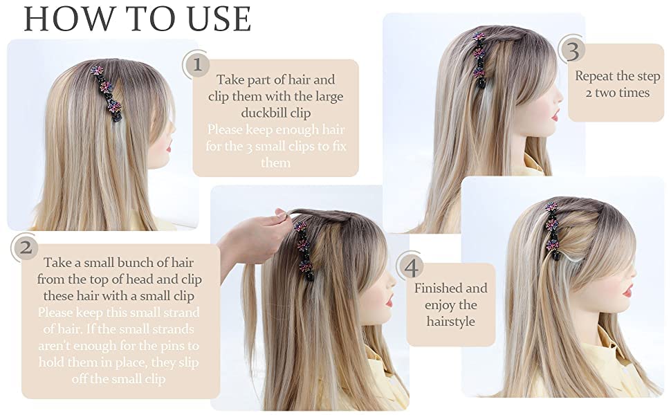 FAVELA Braided Hair Clips for Women & Girls - 4 Pack Pearl Hair Accessories with Butterfly Braid Duckbill Clips & 3 Small Clips - Perfect for School, Parties, Weddings & Everyday Styling