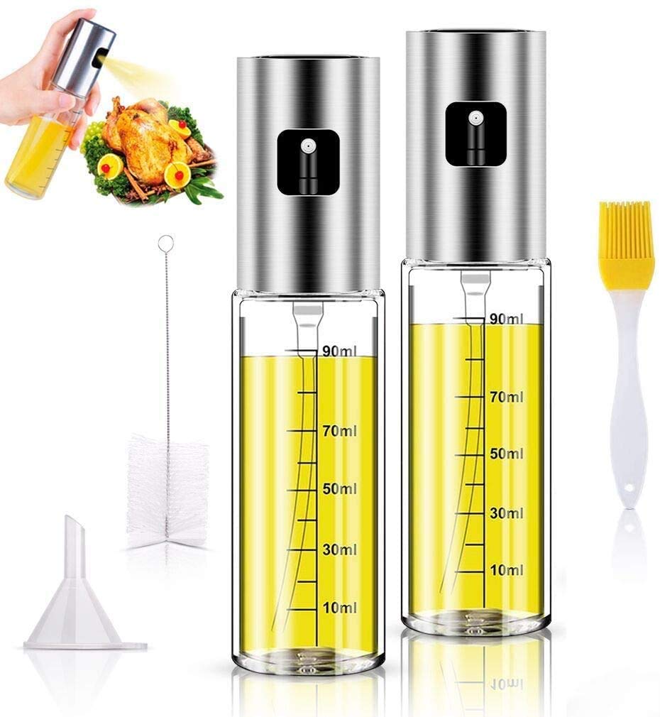 Stainless Steel Oil Sprayer - 100ml Refillable Olive Oil Mister Dispenser for Cooking, Grilling, Roasting, Salad & Air Fryer | Includes Bottle Brush, PP Brush & Funnel | Perfect for Kitchen, BBQ & Healthy Cooking