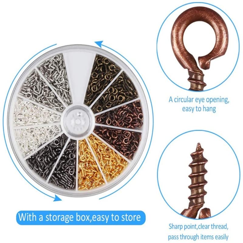 300-600Pcs 6 Colors Screw Eye Pins for Jewelry Making - Silver Threaded Eyelets Hooks & Clasps (D628) - Perfect for DIY Bracelets, Necklaces & Craft Projects (Color: C)
