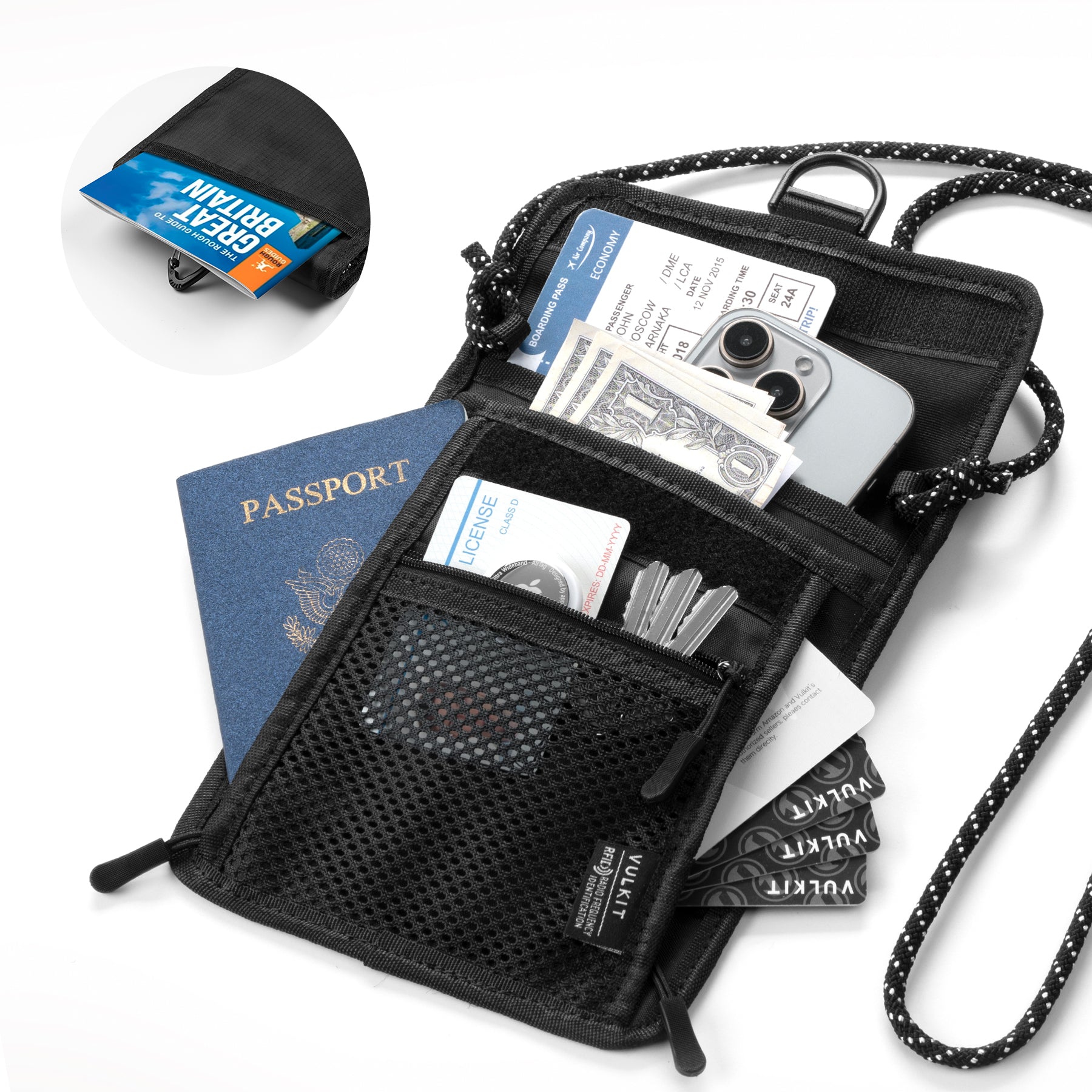 VTP100 RFID Blocking Neck Wallet - Secure Passport Holder & Travel Pouch for Men & Women | Anti-Theft Essentials for Airports, Vacations & International Trips