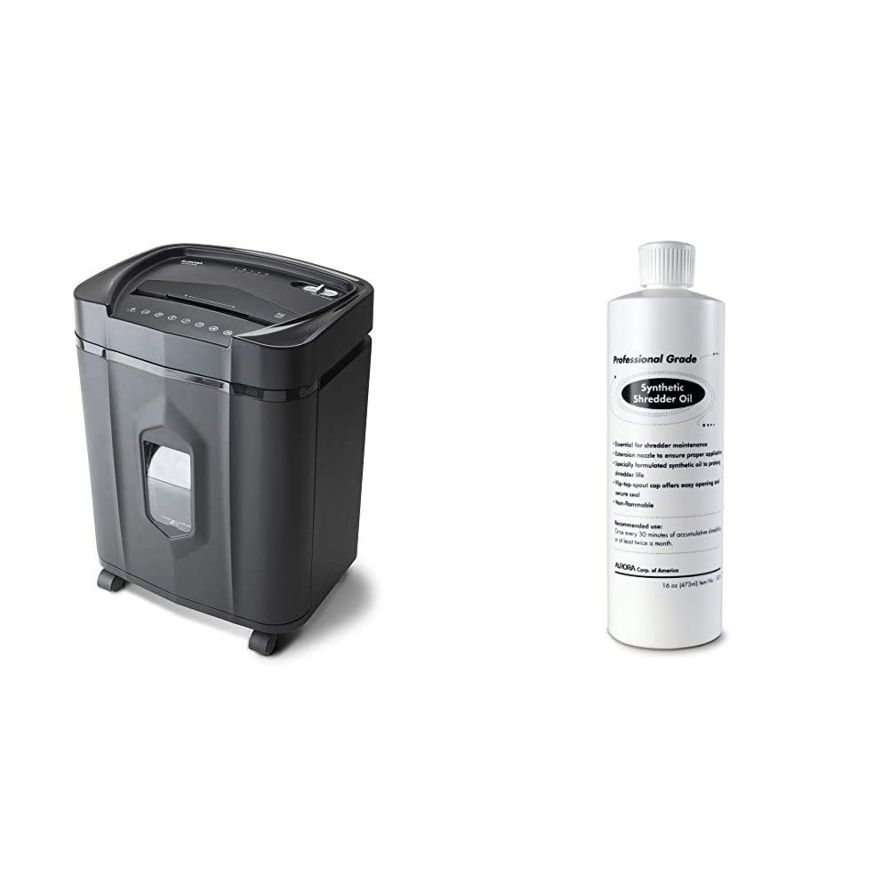 Aurora AU1415XA 14-Sheet Crosscut Paper Shredder for Home & Office - CD/Credit Card Shredder with 5-Gallon Bin & SL16 Synthetic Shredder Oil (16 oz) - Ideal for Document Security, Identity Protection & Office Organization