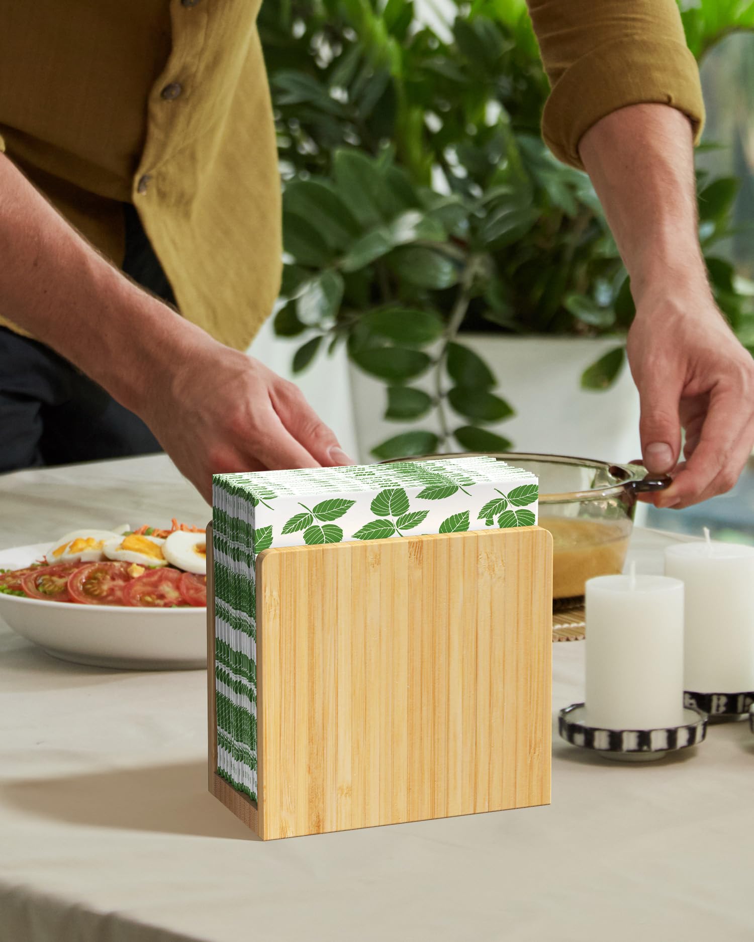 Premium Bamboo Napkin Holder - Wooden Tabletop Tissue Dispenser for Kitchen, Dining Room, Party & Outdoor Use - Holds 5.5x5.5