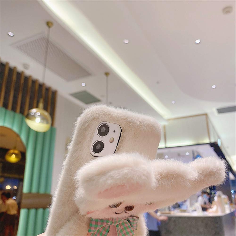 Premium Fluffy 3D Bear Plush Phone Case for iPhone 12 Pro - Cute Animal Design, Soft Silicone Bumper, Shockproof Protective Cover (Bear White) - Perfect for Daily Use, Gifts & Fashion Accessories