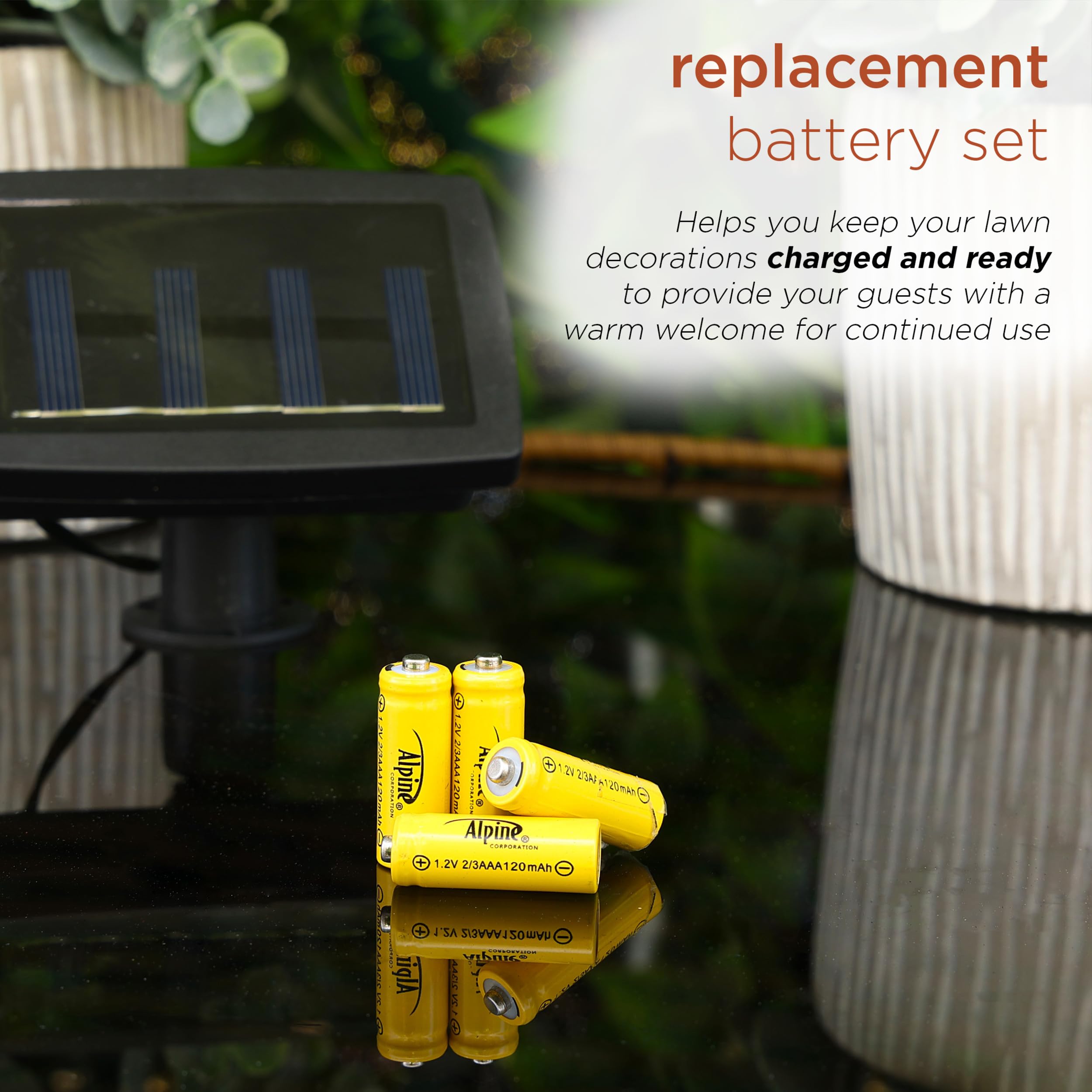 Alpine Corporation 2/3 AAA Ni-CD Solar Rechargeable Replacement Batteries for Solar Garden Lights - 4 Pack | Perfect for Outdoor Solar-Powered Pathway & Landscape Lighting