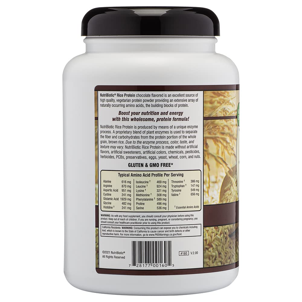 NutriBiotic Chocolate Rice Protein Powder - 1 lb 6.9 oz | Vegan, Keto & Low Carb Plant-Based Protein | Non-GMO, Gluten-Free & Chemical-Free | Easy Digest & Rich in Nutrients | Perfect for Smoothies, Baking & Post-Workout Recovery