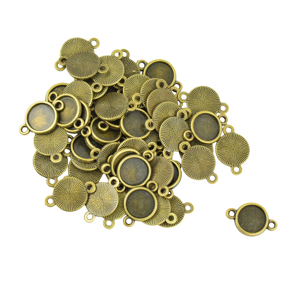 50Pcs Bronze Round Blank Connector Pendant Trays for Jewelry Making - 10mm DIY Bezel Settings, Craft Supplies for Necklaces, Earrings & Bracelets - Perfect for Handmade Jewelry Design and DIY Crafts